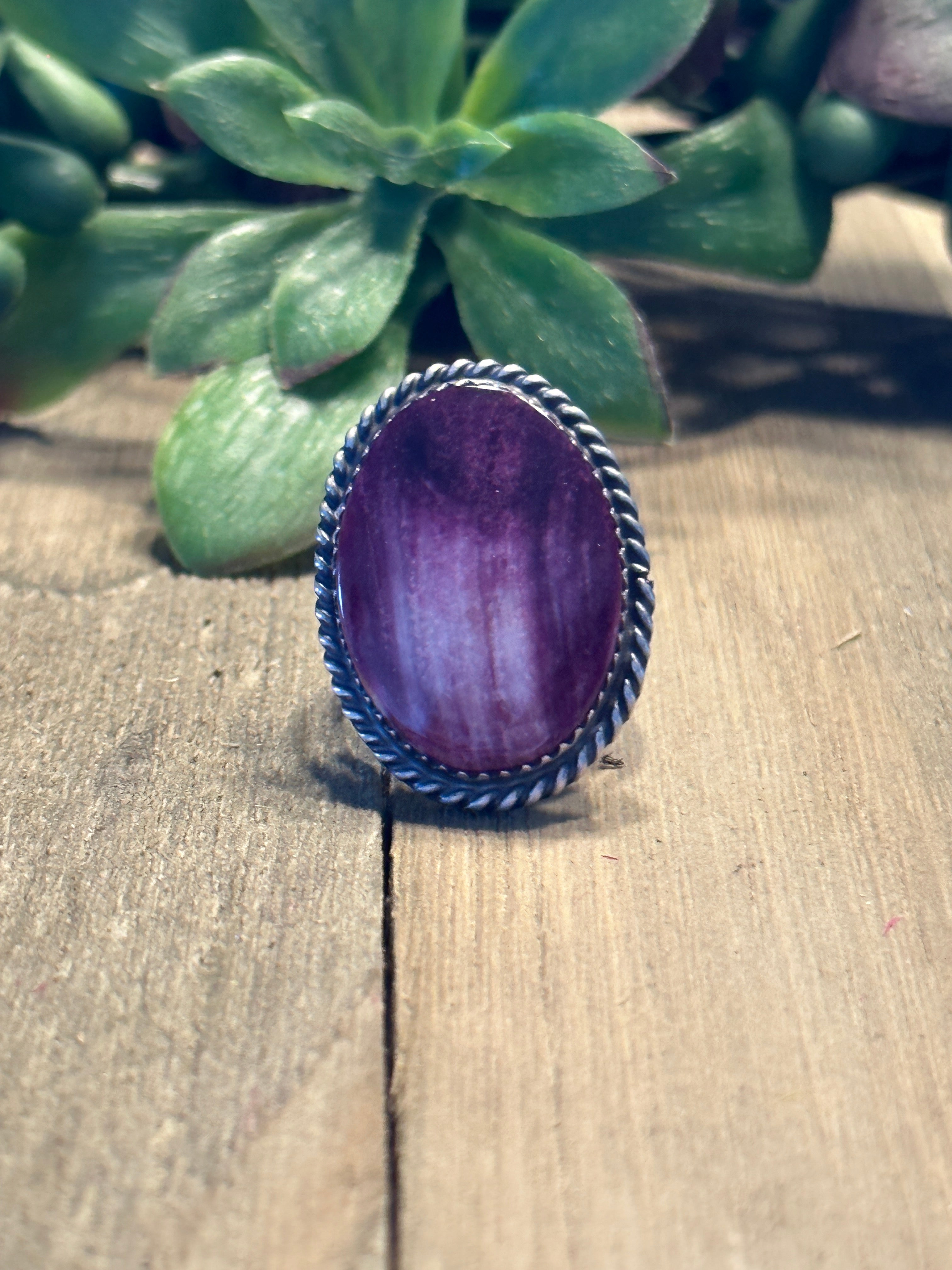 Navajo Made Purple Spiny Oyster & Sterling Silver Ring Size 5.75