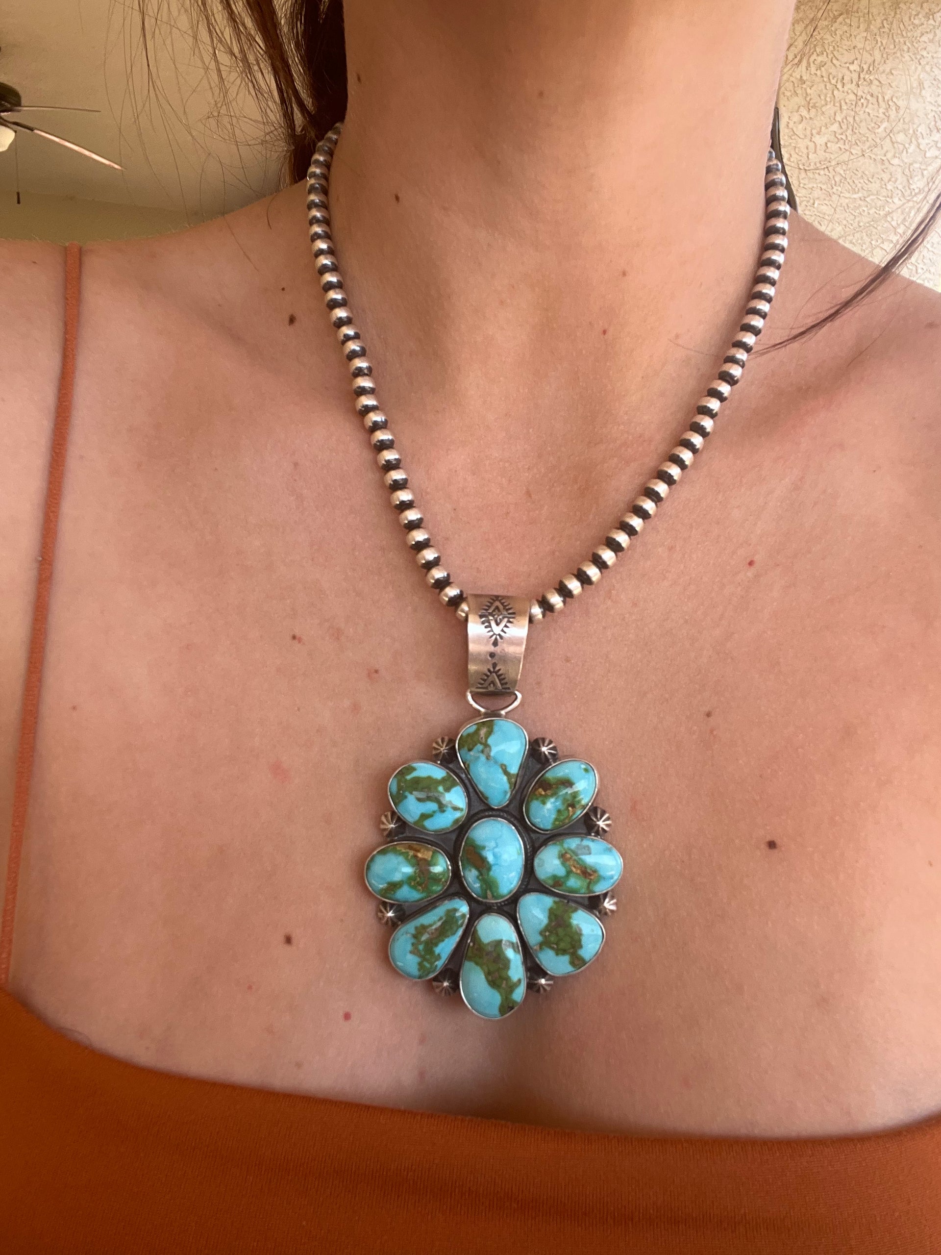 Dave Skeets Sonoran Gold Turquoise & Sterling Silver Cluster Pendant