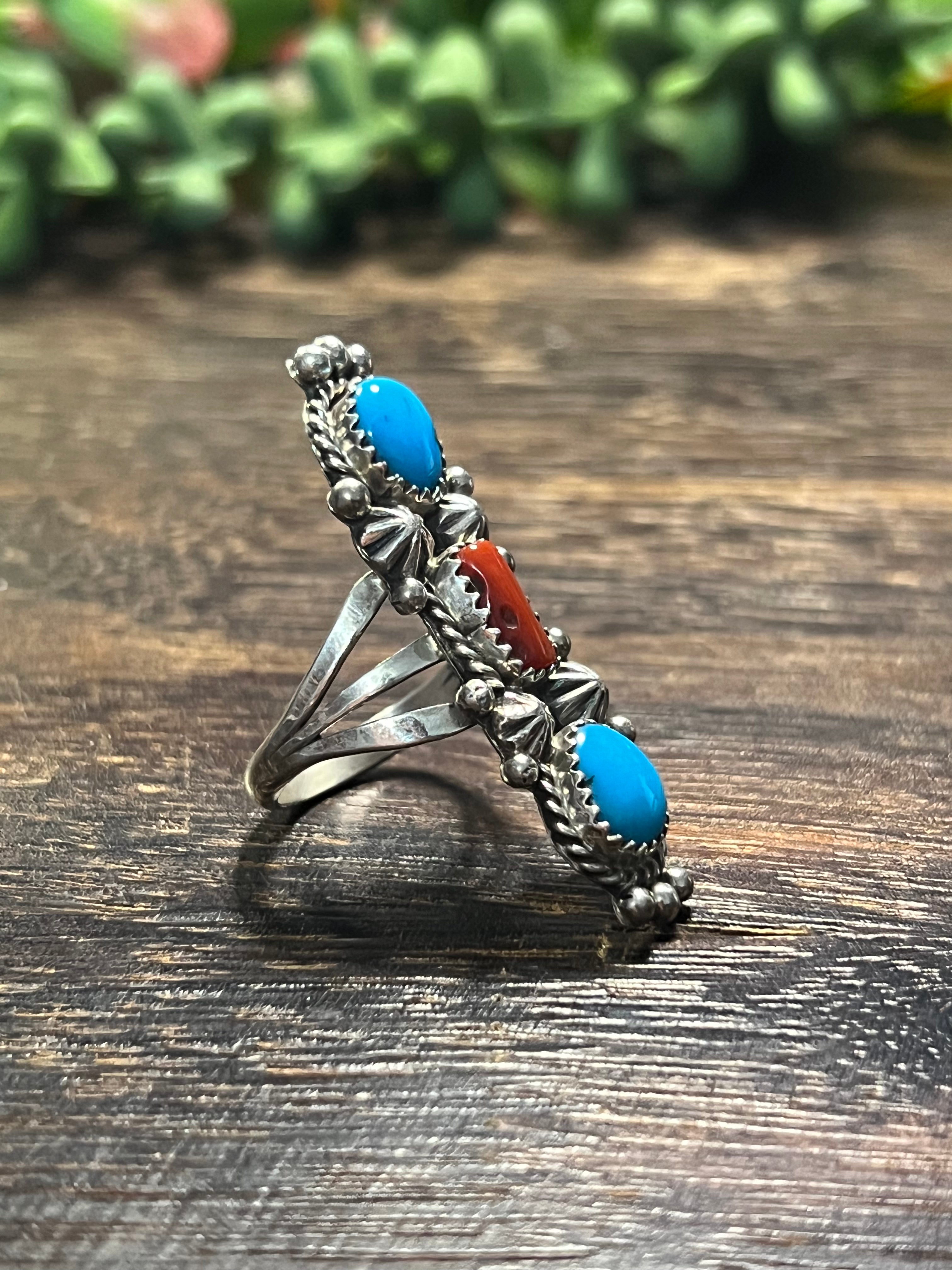 Navajo Made Multi Stone & Sterling Silver Ring Size 9