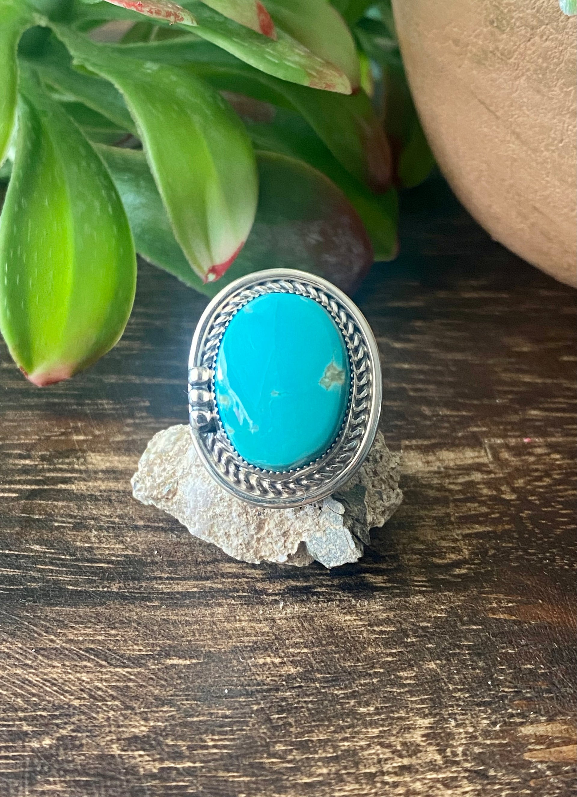 Navajo Made Royston Turquoise & Sterling Silver Ring Size 8.5
