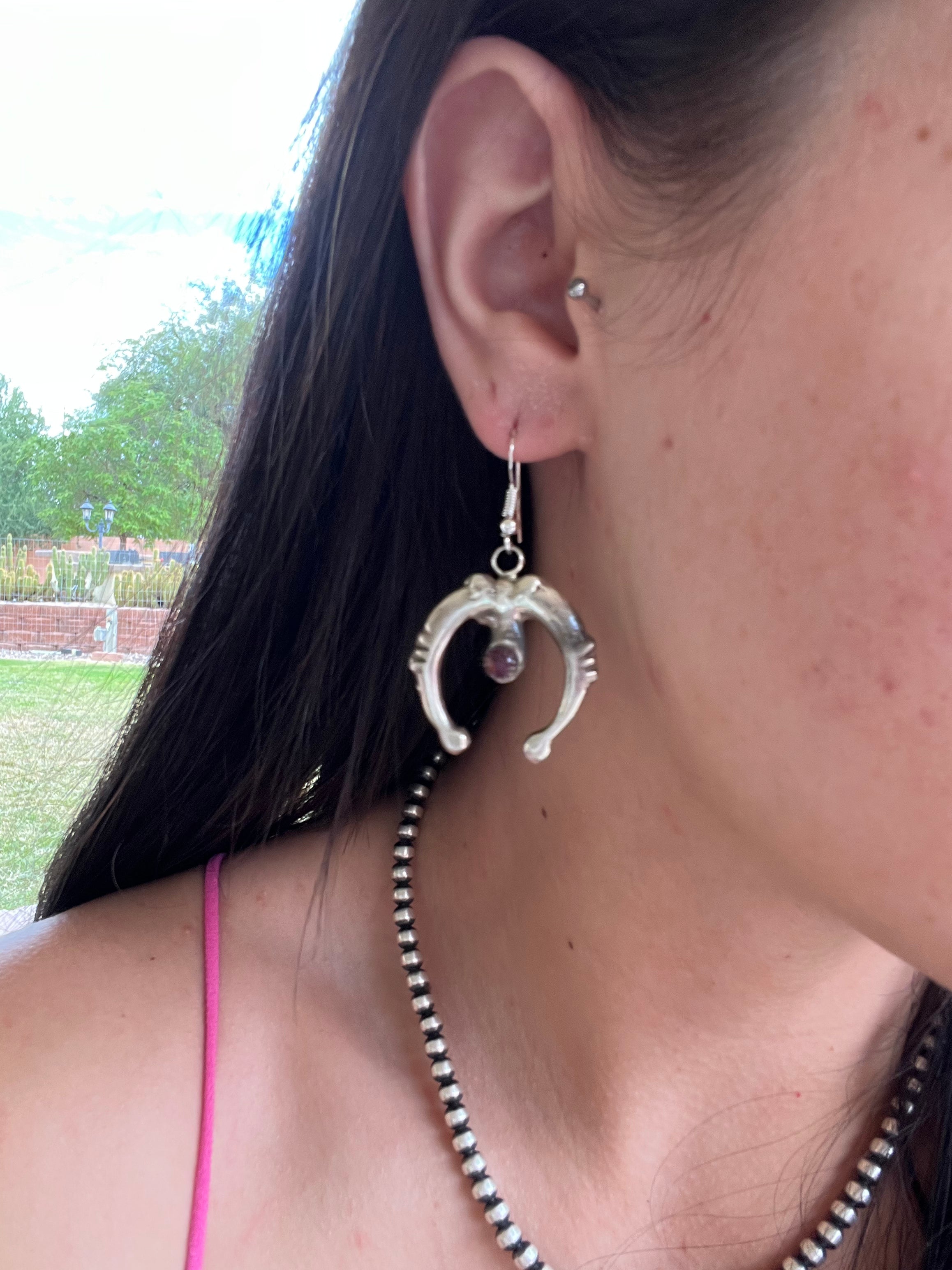 Tonya Yazzie Purple Spiny Oyster & Sterling Silver Dangle Earrings