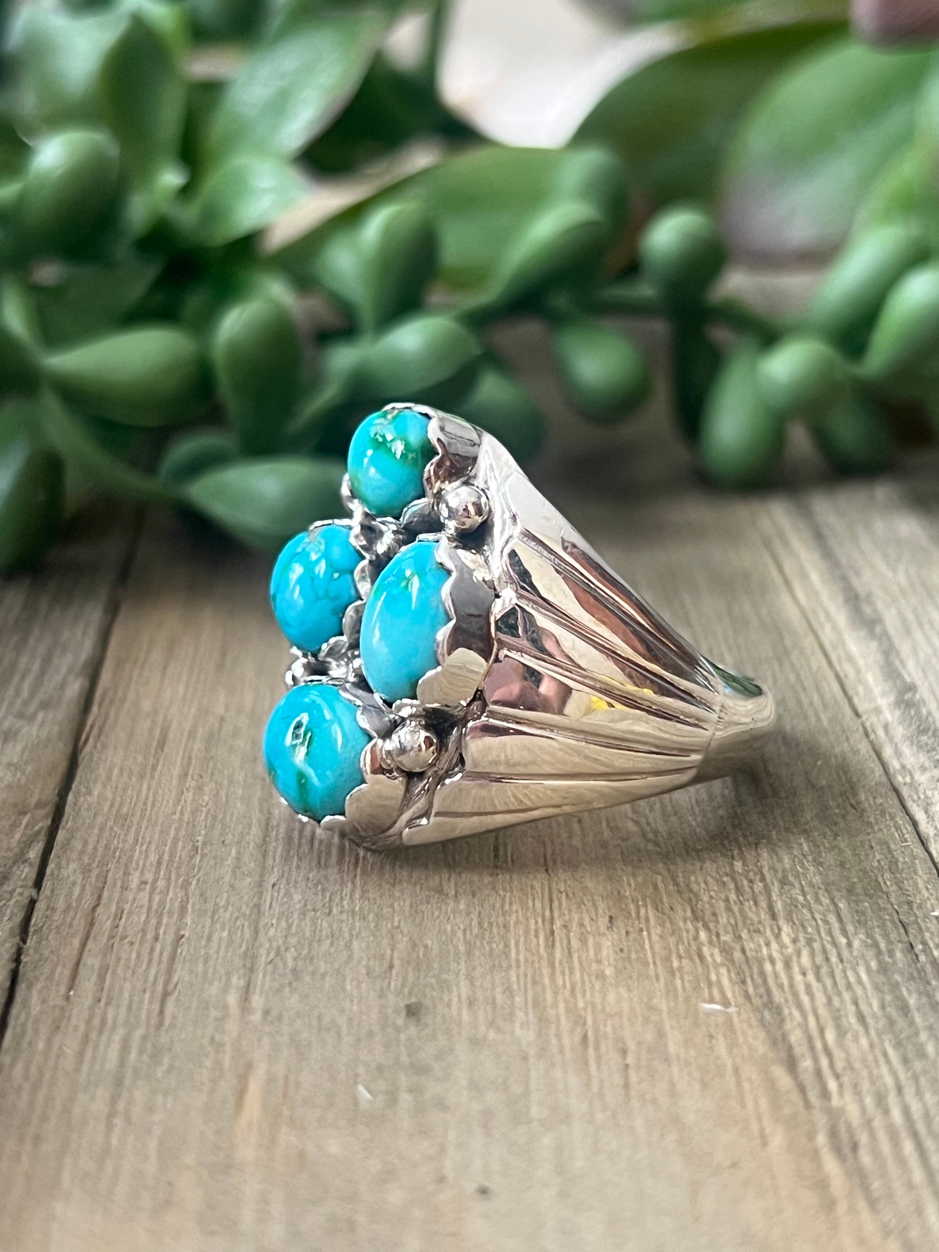 Navajo Made Sonoran Mountain Turquoise & Sterling Silver Ring Size 12