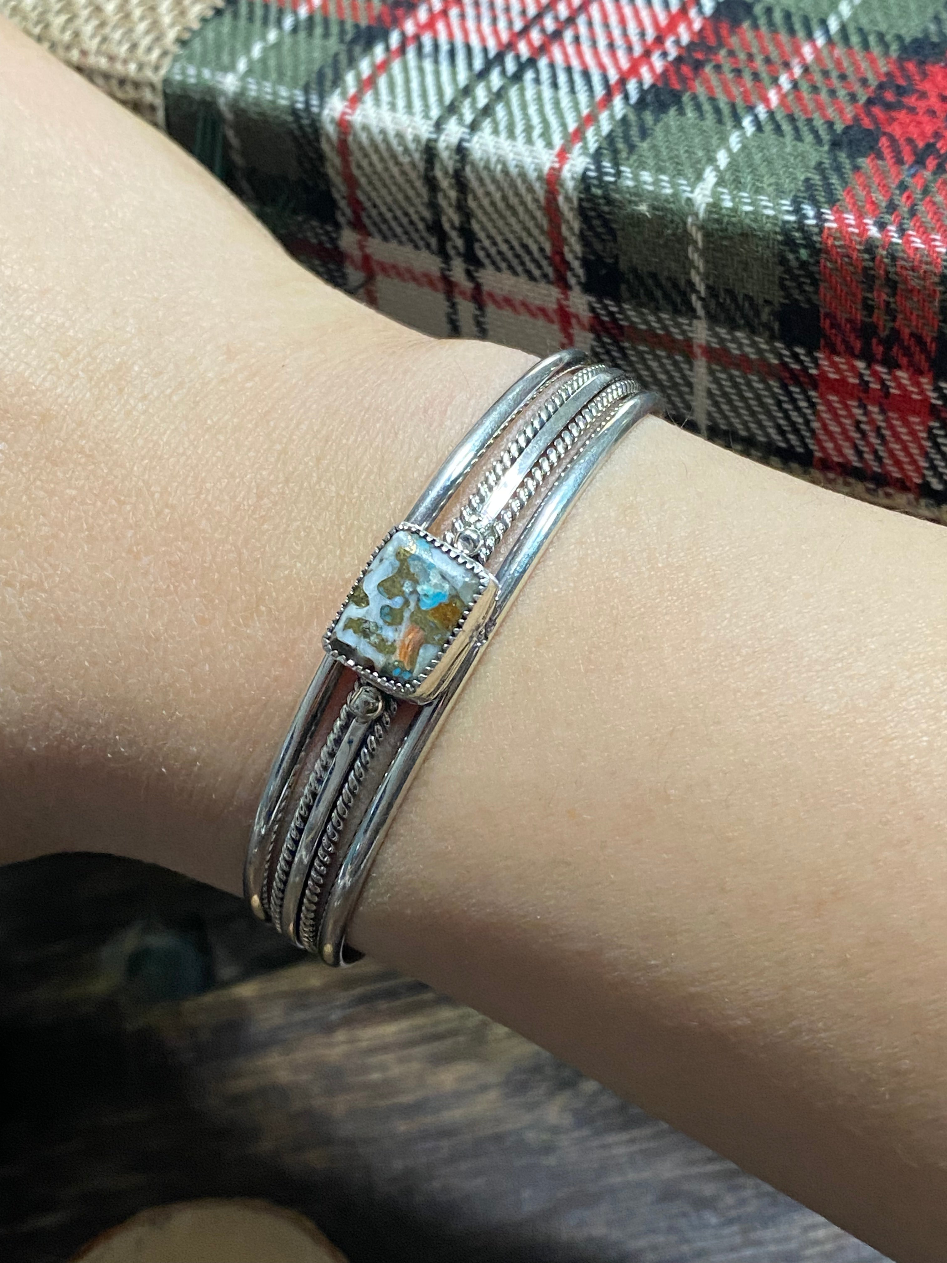 Navajo Made Mohave Turquoise & Sterling Silver Cuff Bracelet