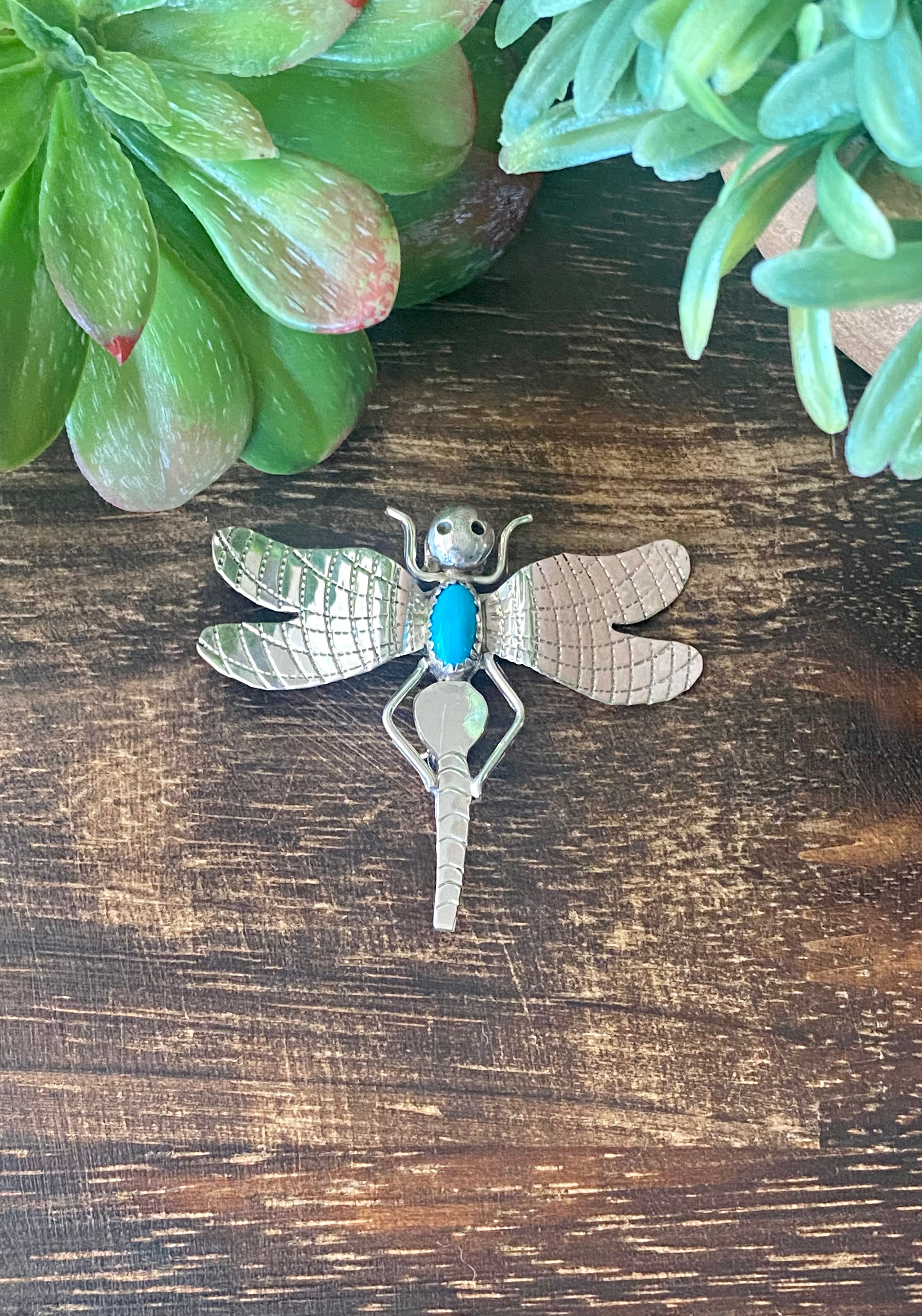 Navajo Made Turquoise & Sterling Silver Dragonfly Pin