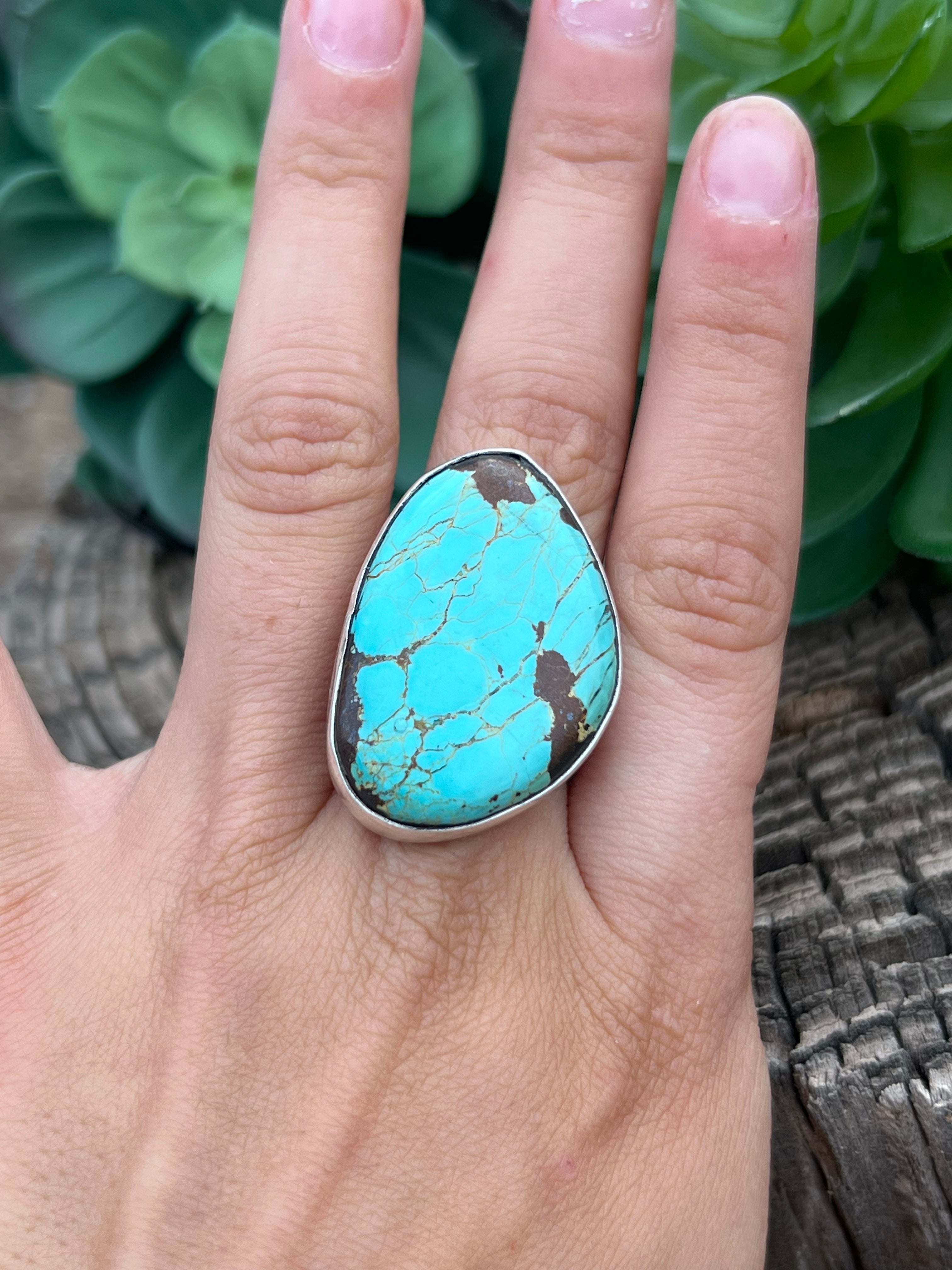 Navajo Number #8 Turquoise & Sterling Silver Ring Size 7.25