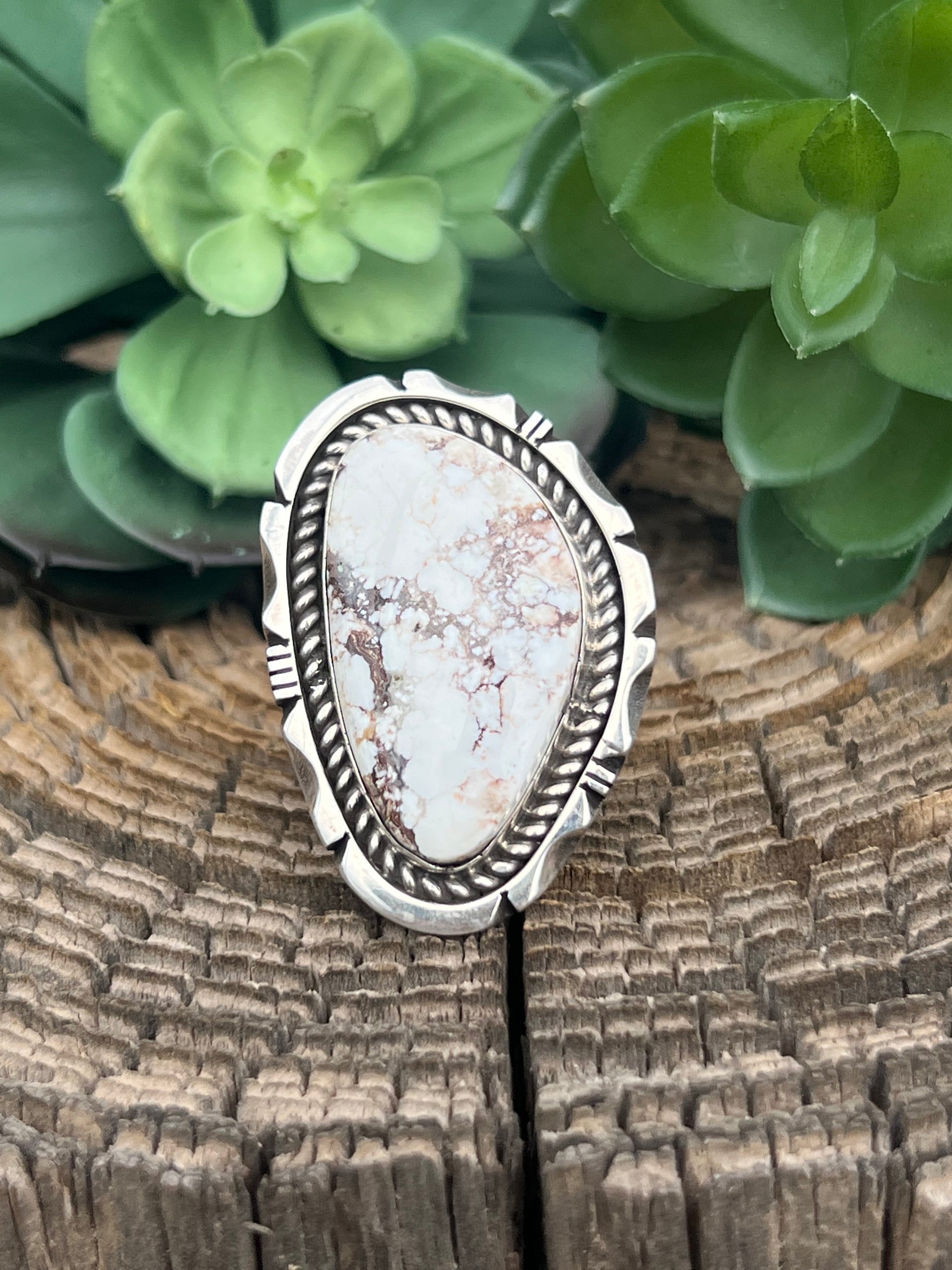 Eddie Secatero Wild Horse & Sterling Silver Ring Size 12