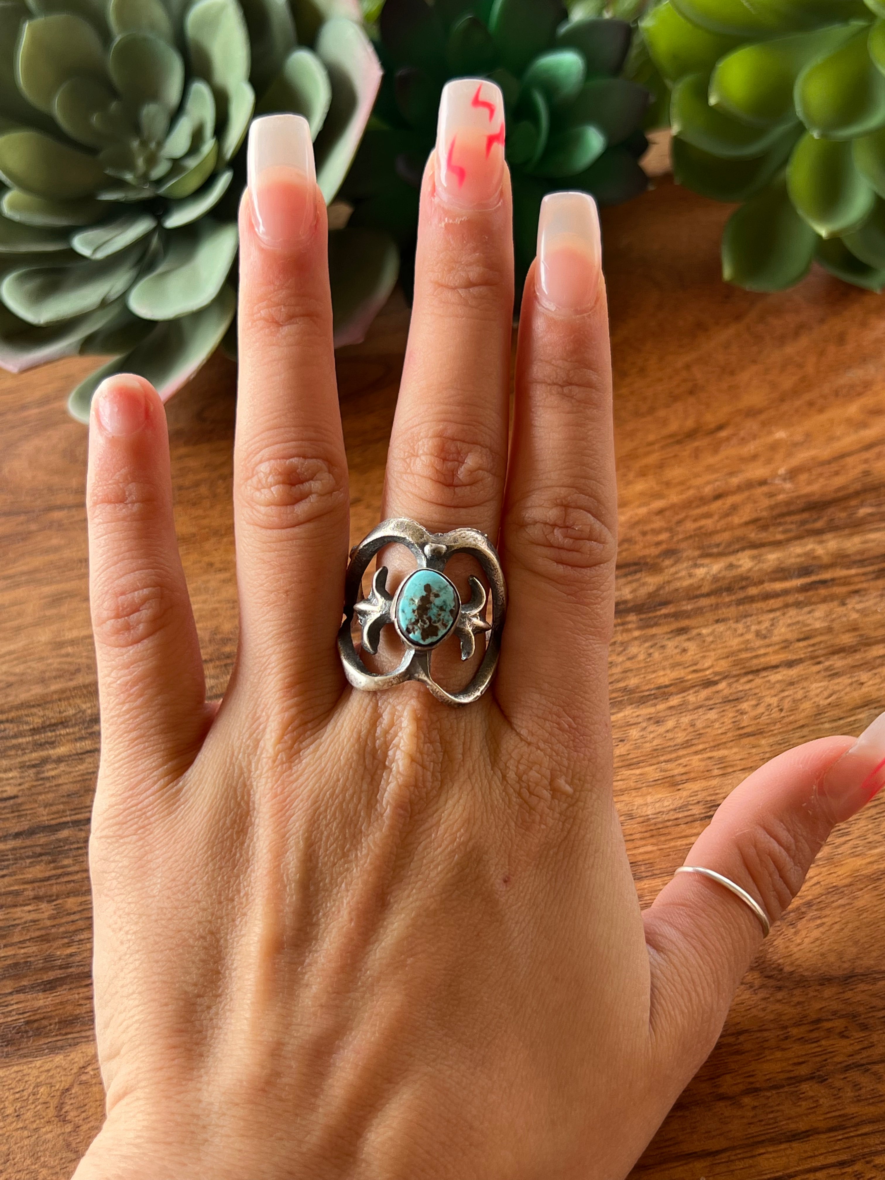 Tonya Yazzie Kingman Turquoise & Sterling Silver Ring Size 10