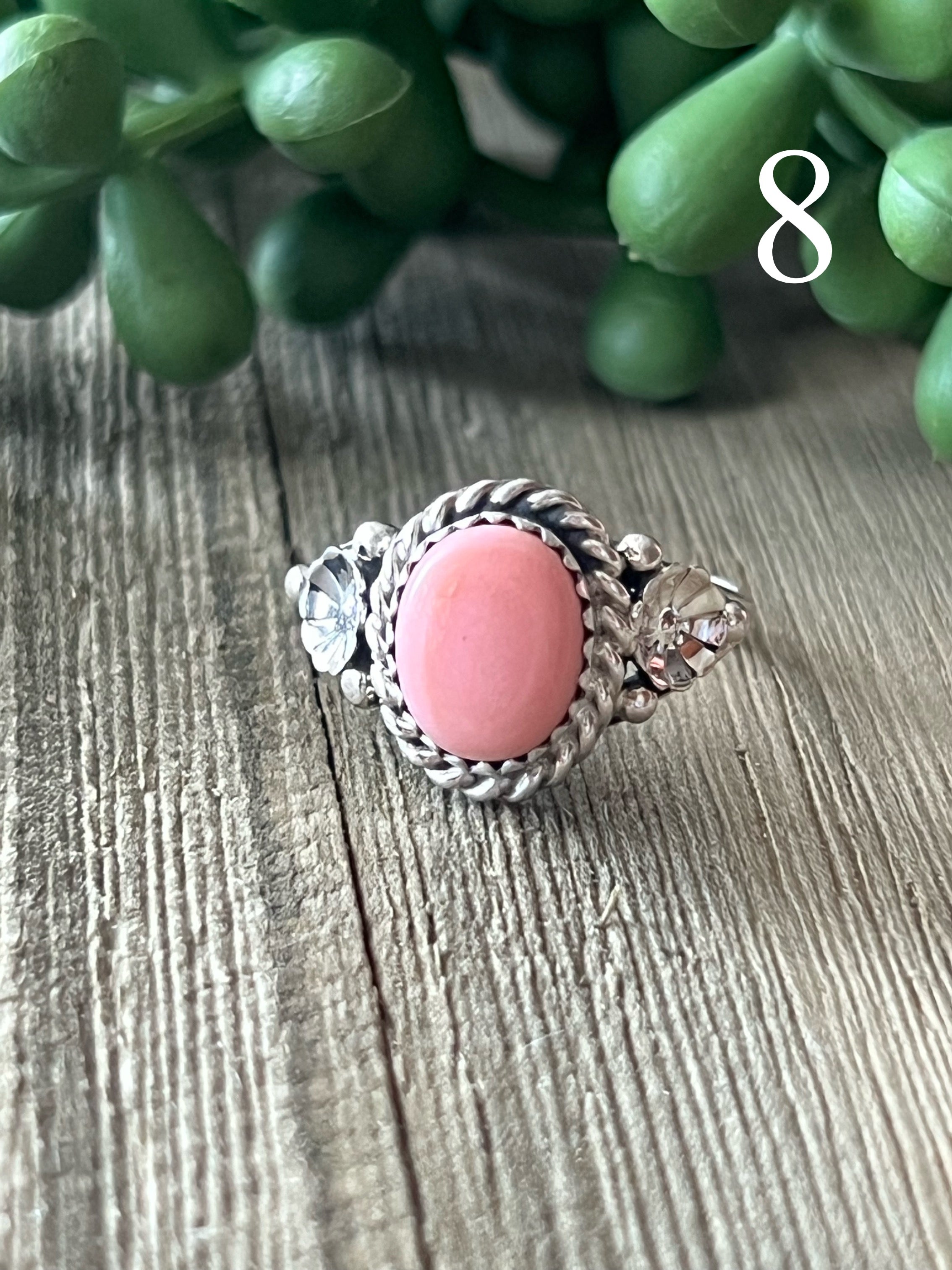 Navajo Made Pink Conch & Sterling Silver Ring