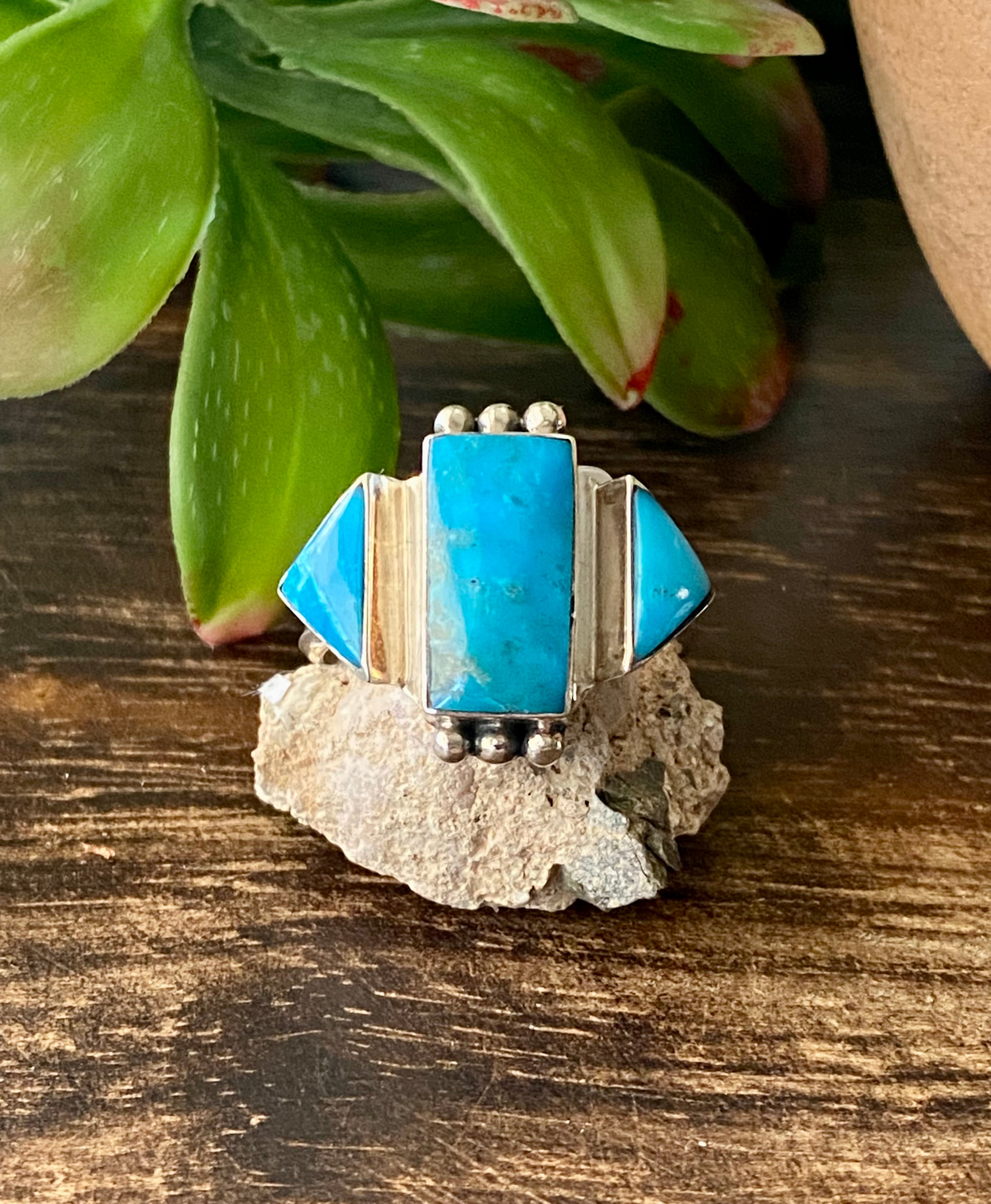 Genevieve Francisco Kingman Turquoise & Sterling Silver Ring Size 12