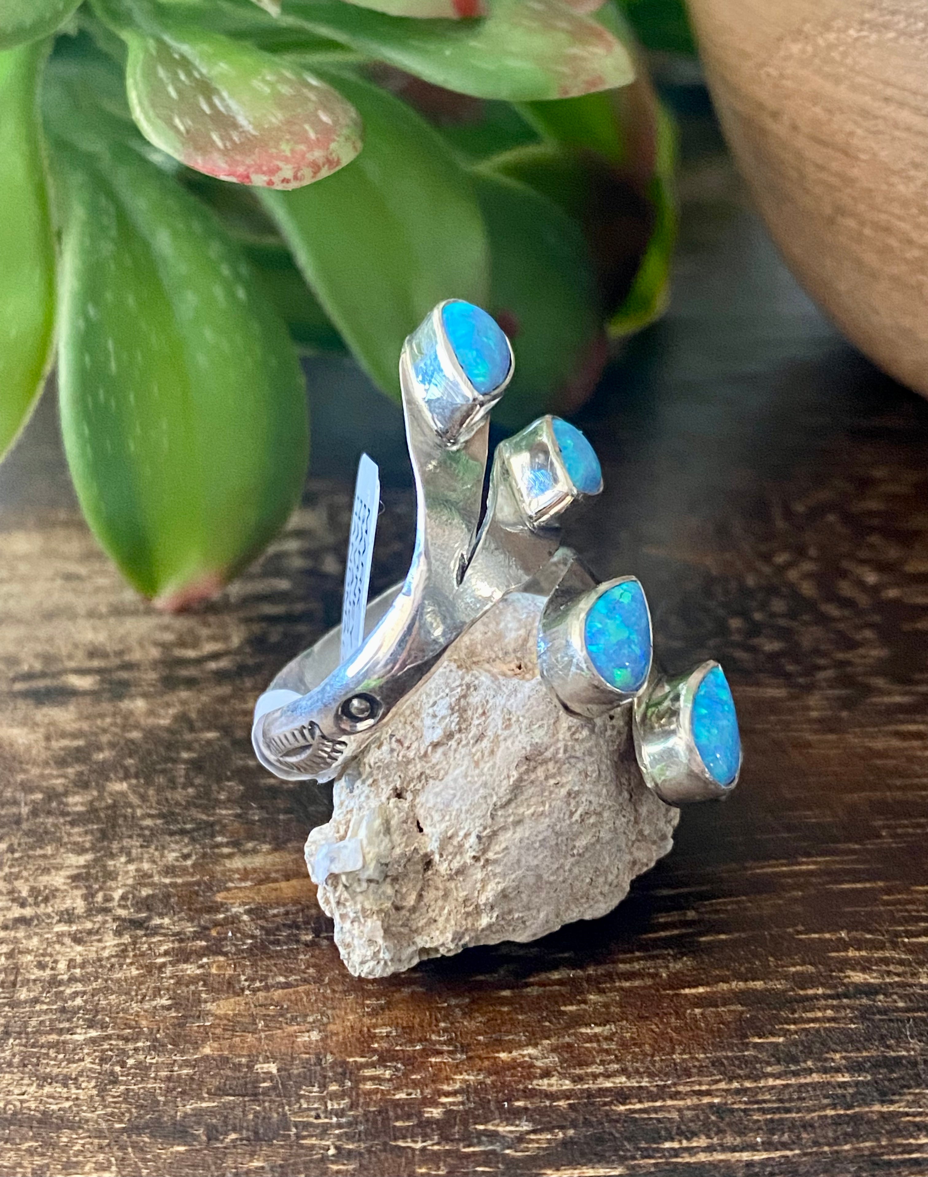 Mark Barney Blue Opal (Man-Made) & Sterling Silver Adjustable Rings