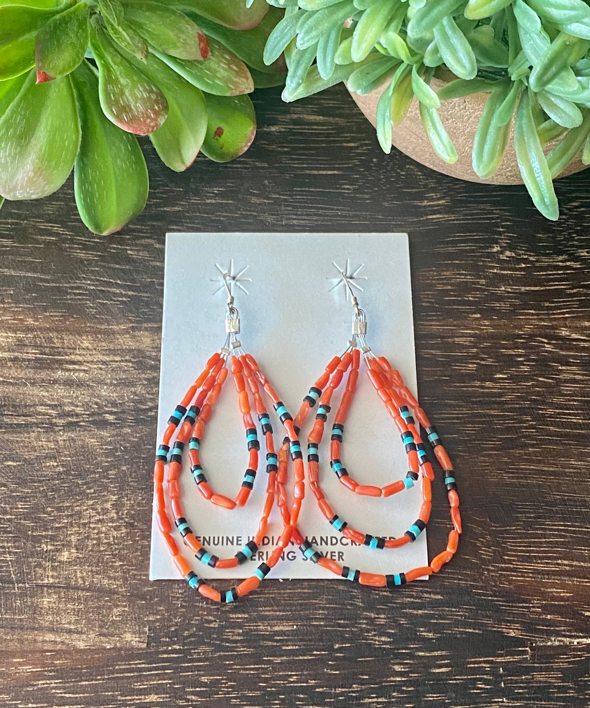 Navajo Made Multi Stone & Sterling Silver Beaded Dangle Earrings