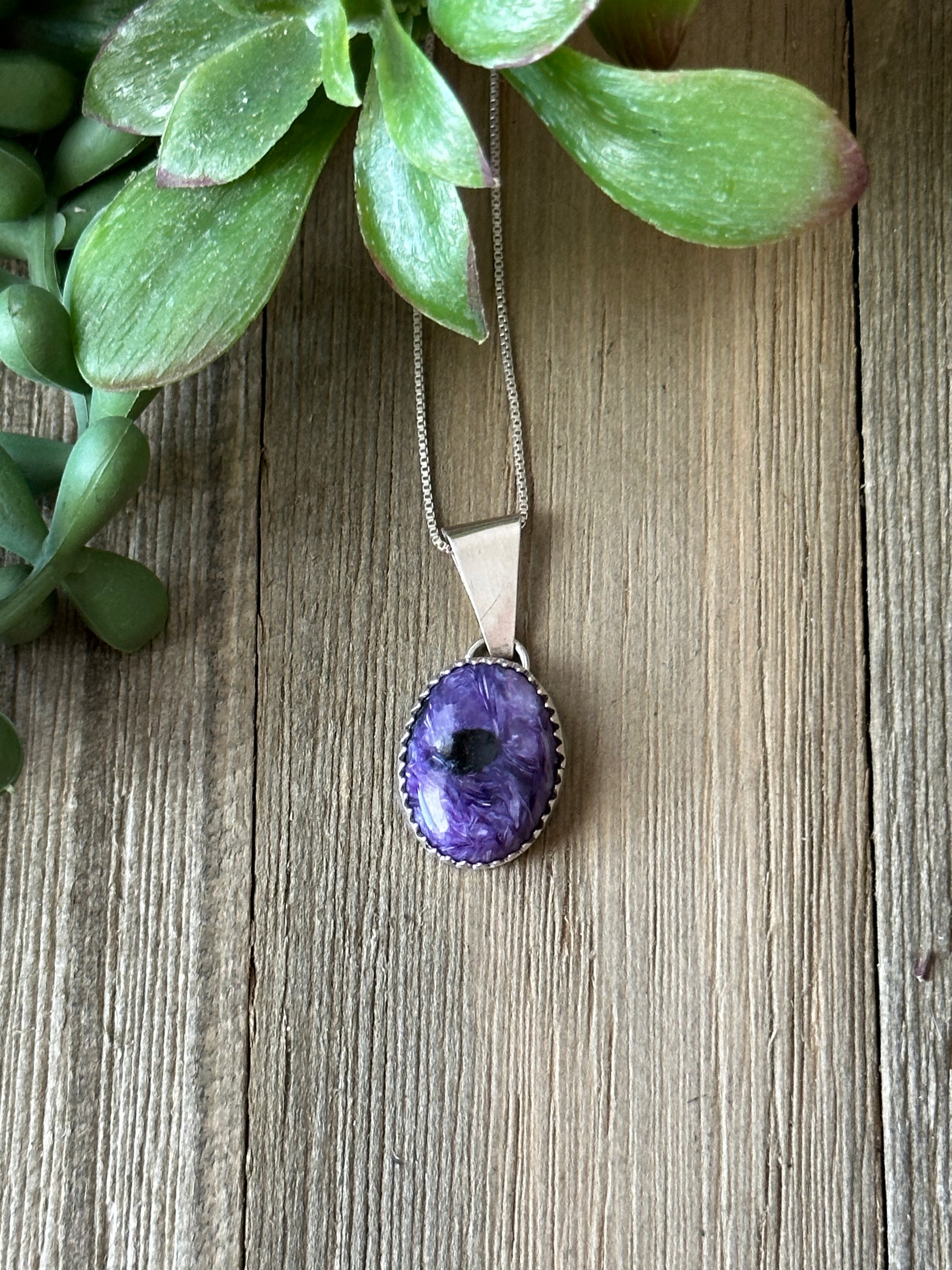Navajo Made Charoite & Sterling Silver Pendant