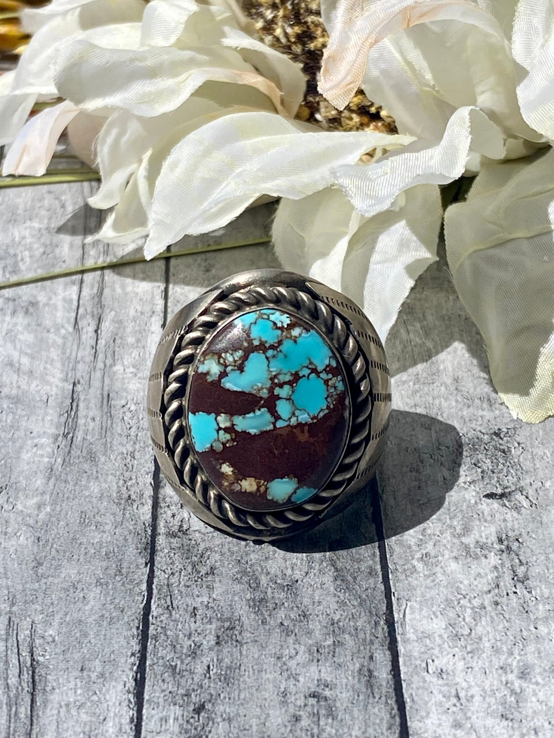 Tony Yazzie Golden Hill’s Turquoise & Sterling Silver Men’s Ring Size 12.75
