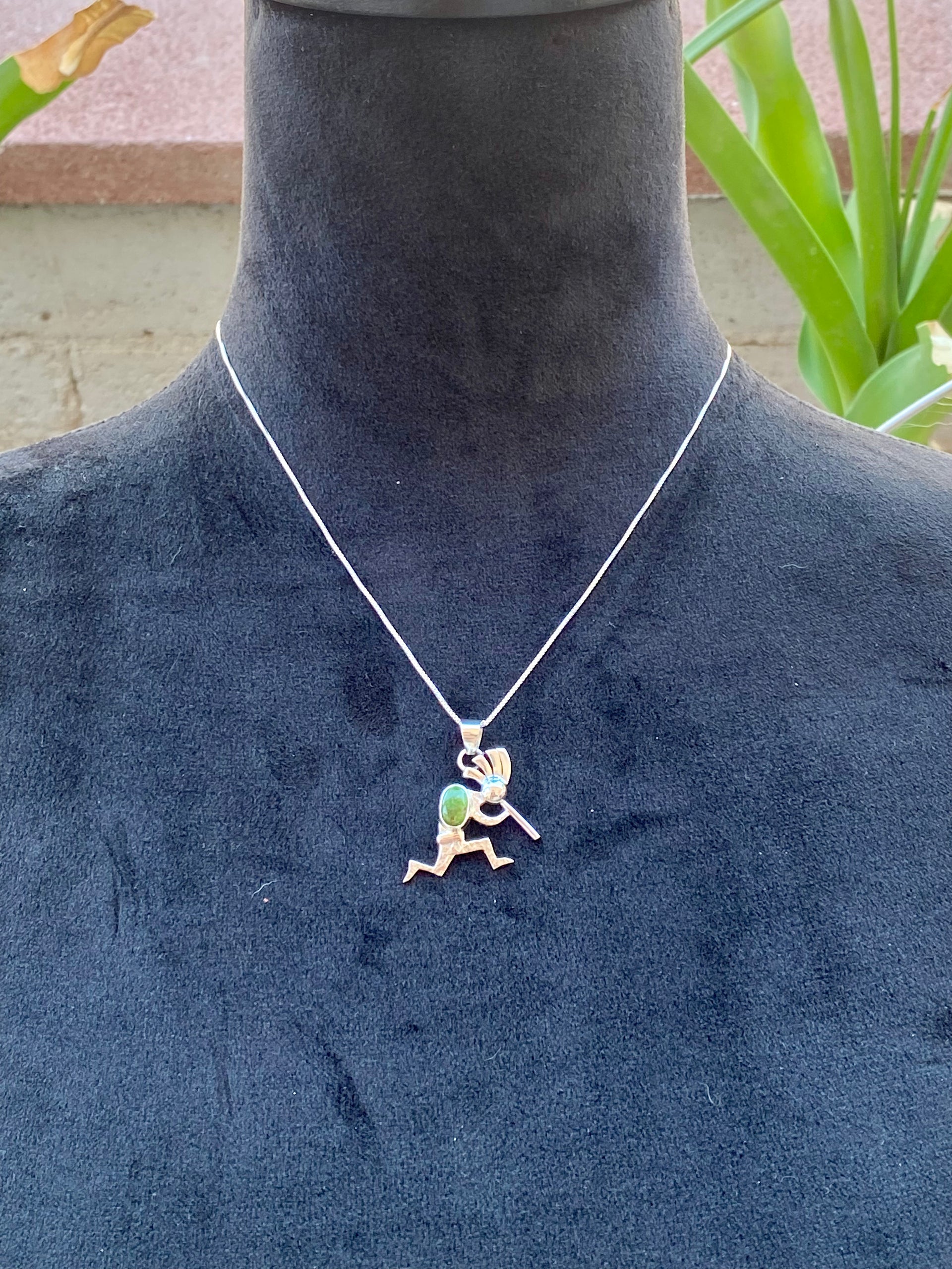 Allen Lee Sonoran Gold Turquoise & Sterling Silver Kokopelli Necklace