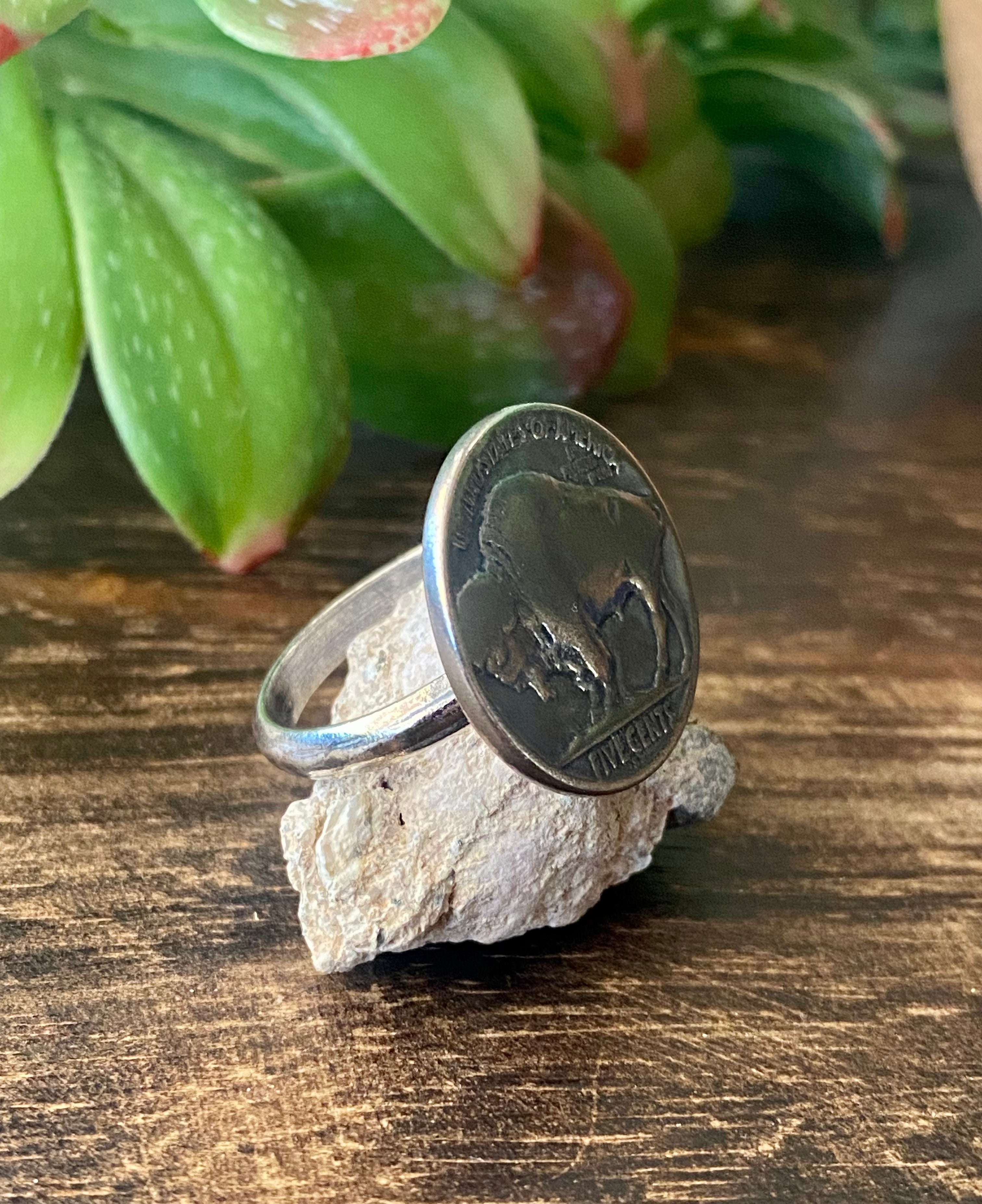 Navajo Made Sterling Silver Nickle Coin Ring Size 8.75