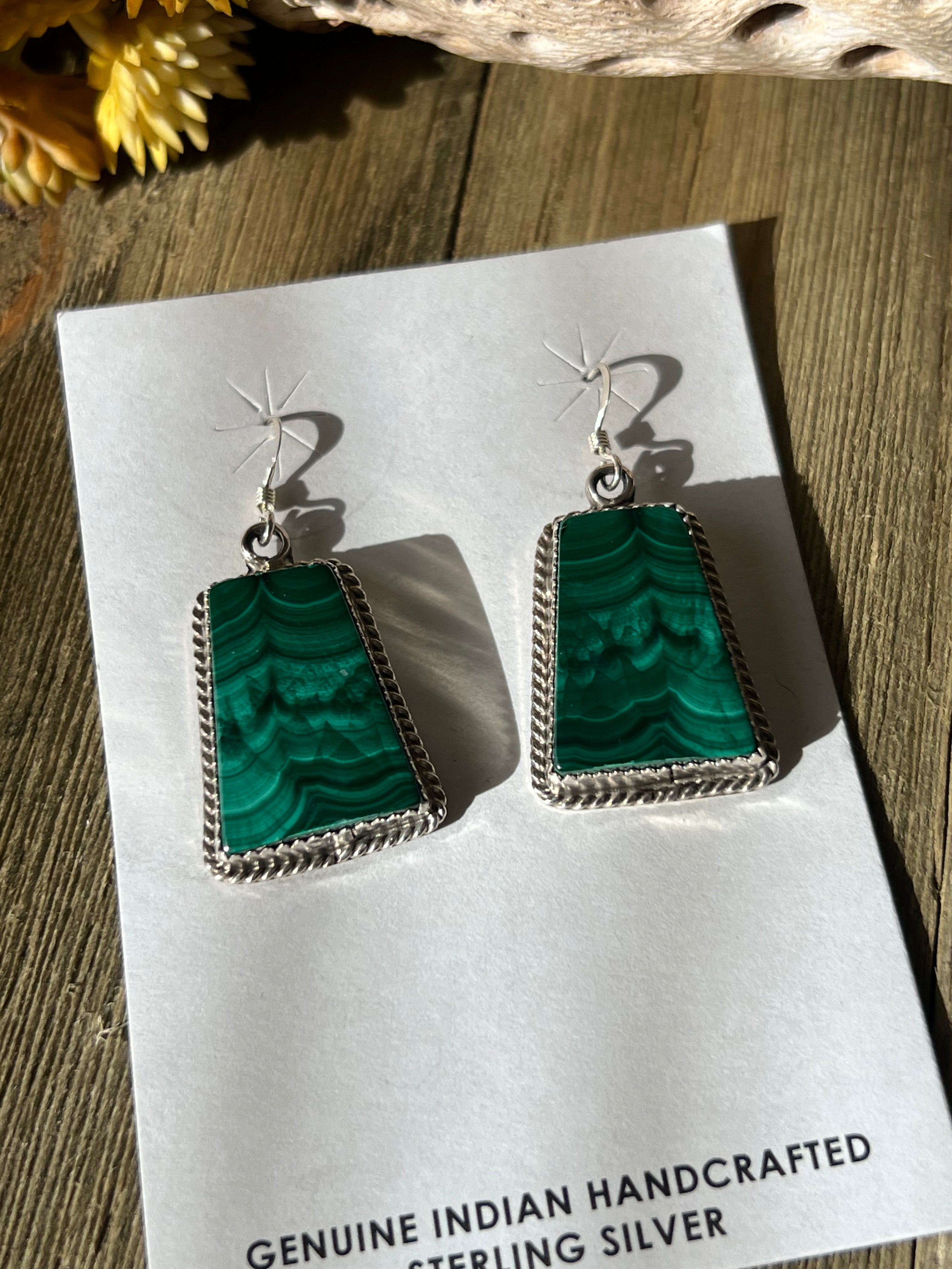 Reda Galvan Malachite & Sterling Silver Dangle Earrings