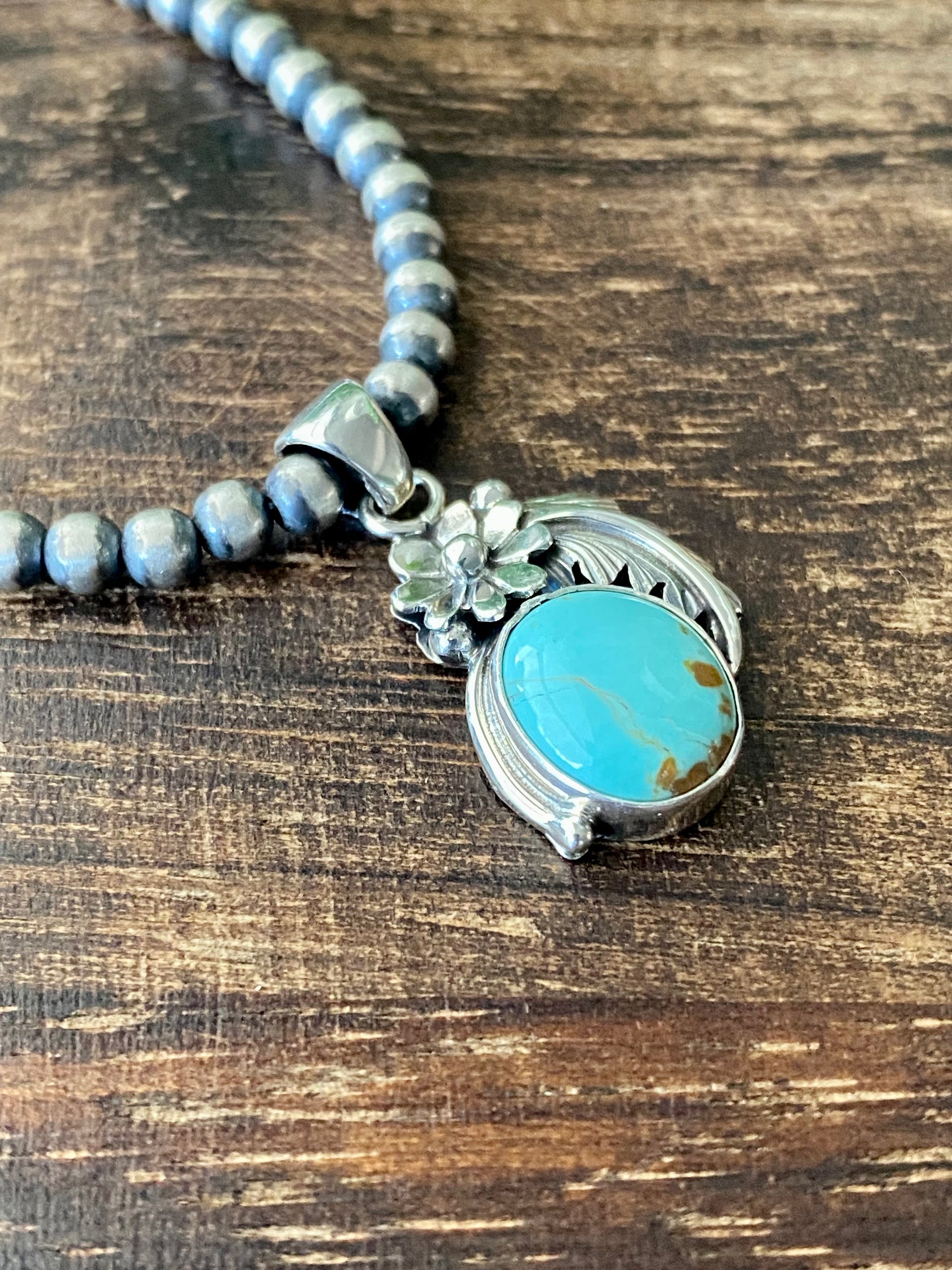 Navajo Made Kingman Turquoise & Sterling Silver Pendant
