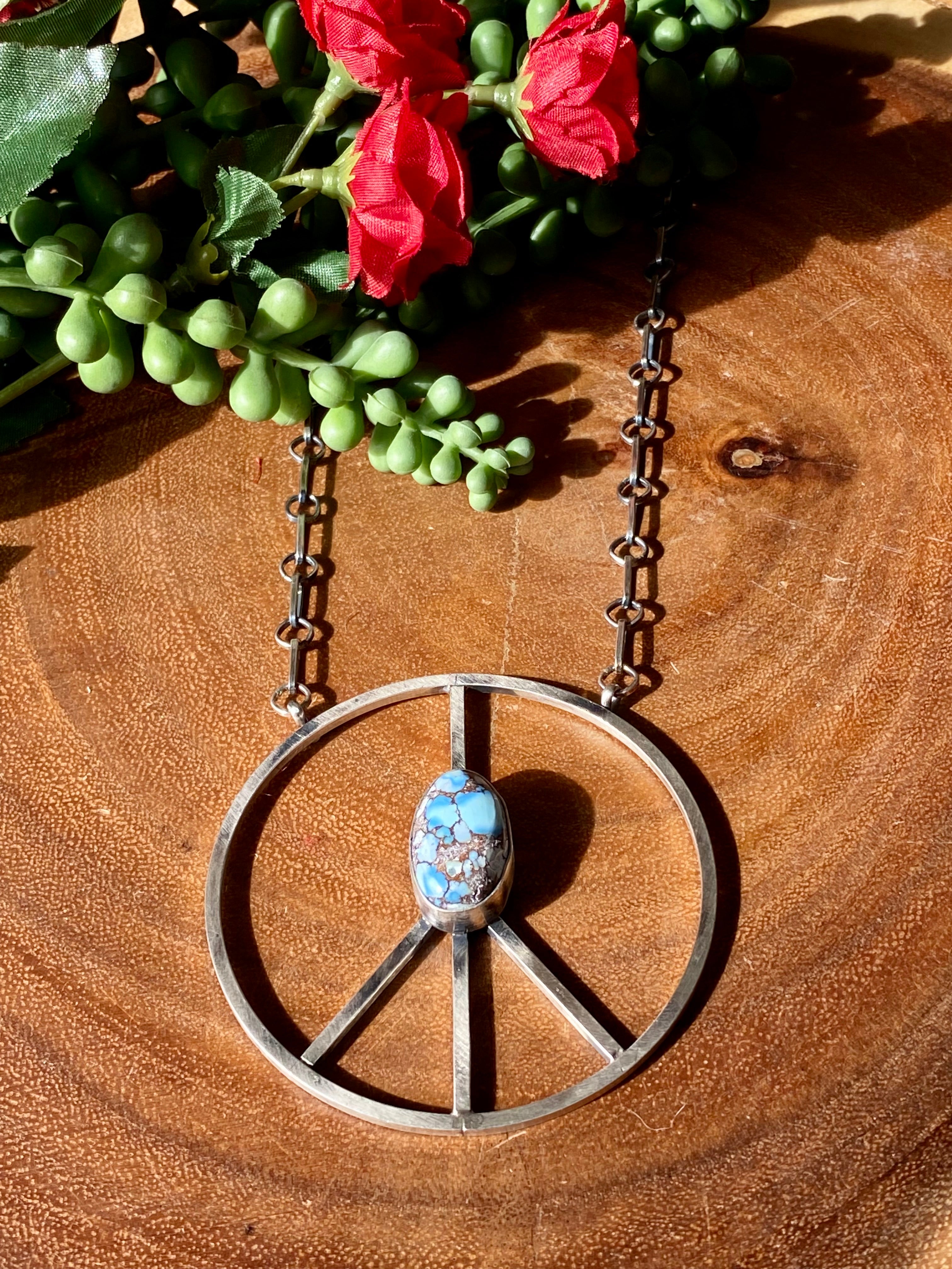 Linda Lincoln Golden Hill’s Turquoise & Sterling Silver Peace Sign Necklace