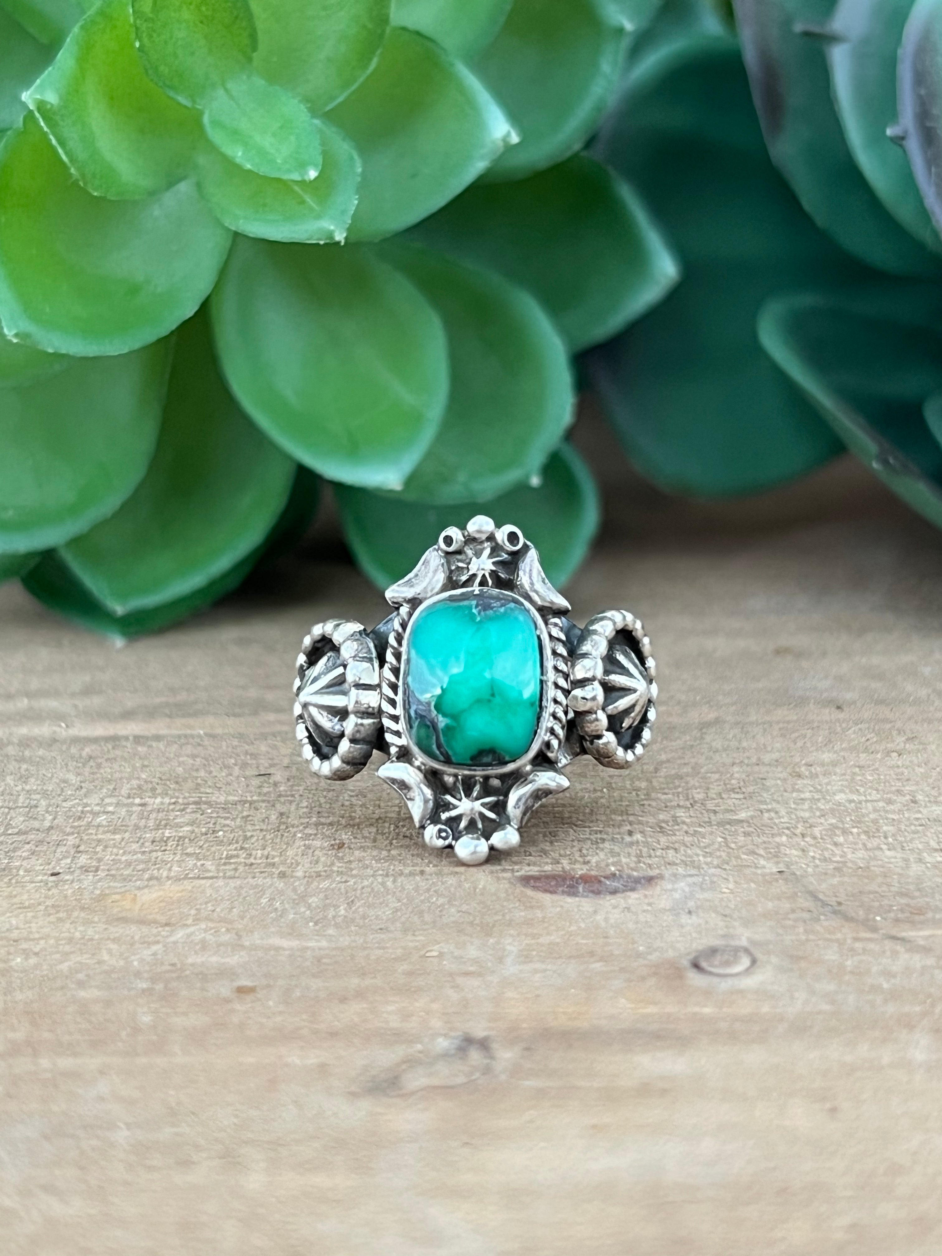 Genevieve Francisco Kingman Turquoise & Sterling Silver Ring Size 6