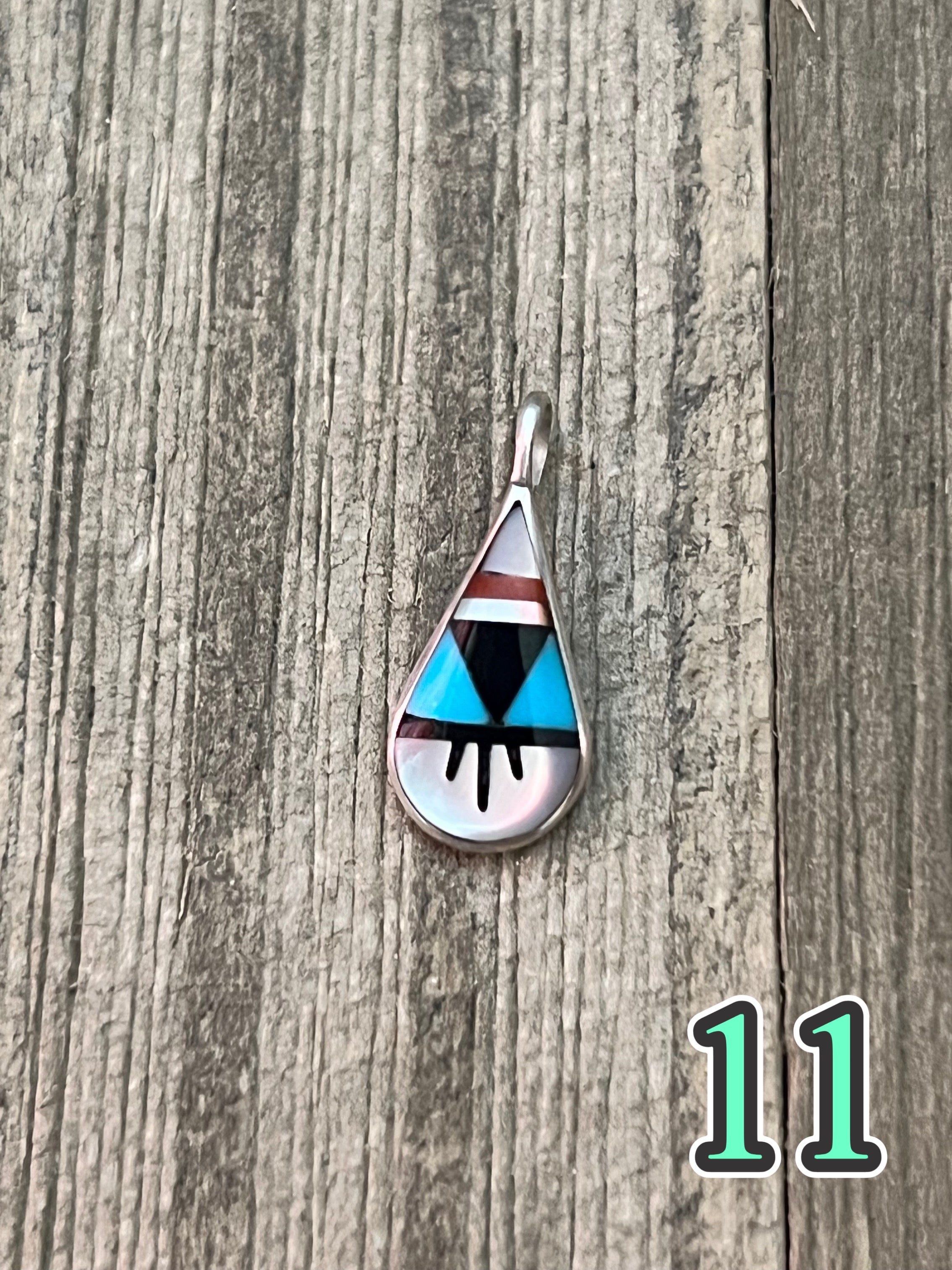 Navajo Made Multi Stone & Sterling Silver Inlay Pendant