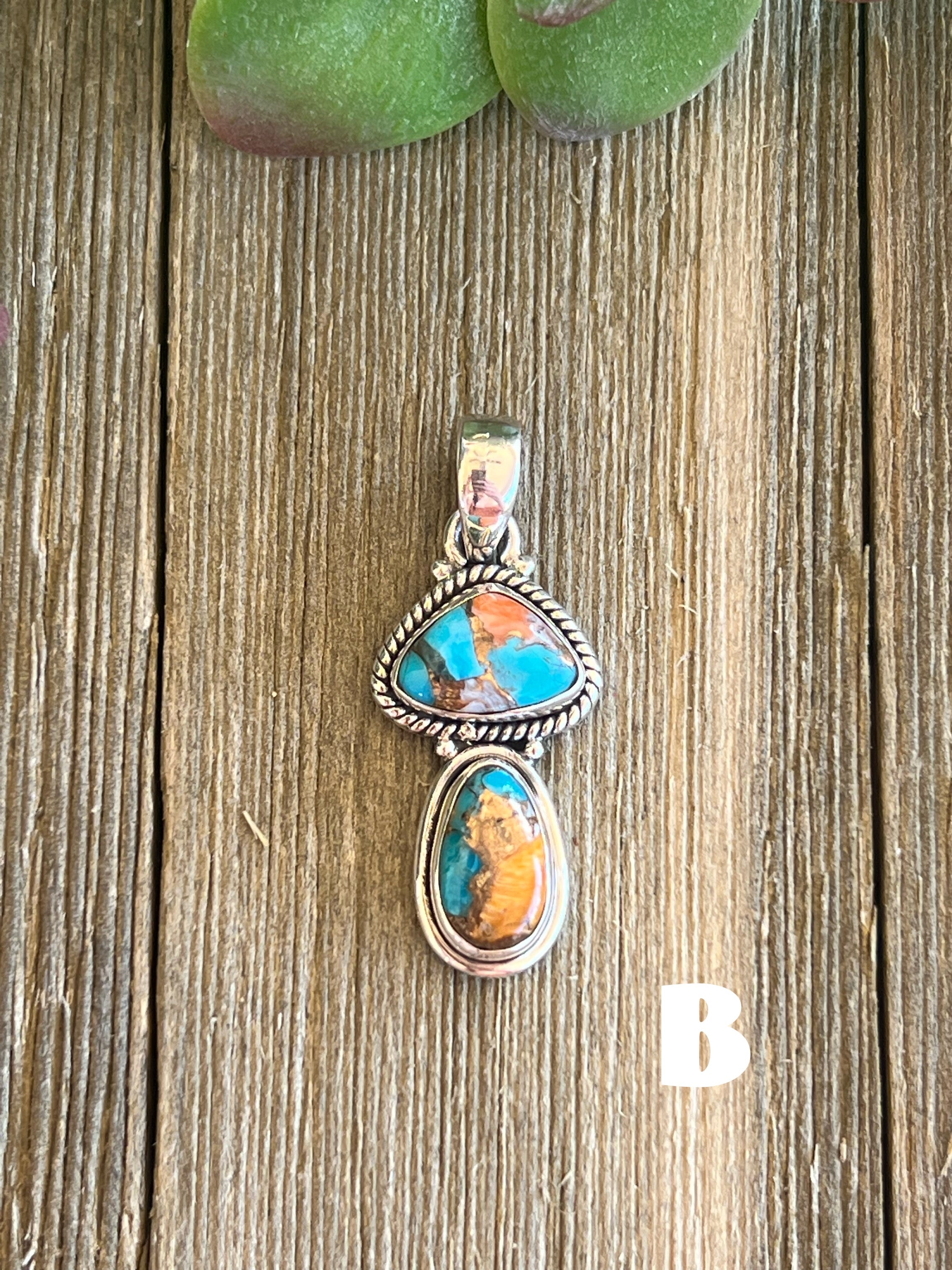 Southwest Made Mohave Turquoise & Sterling Silver Mushroom Pendant