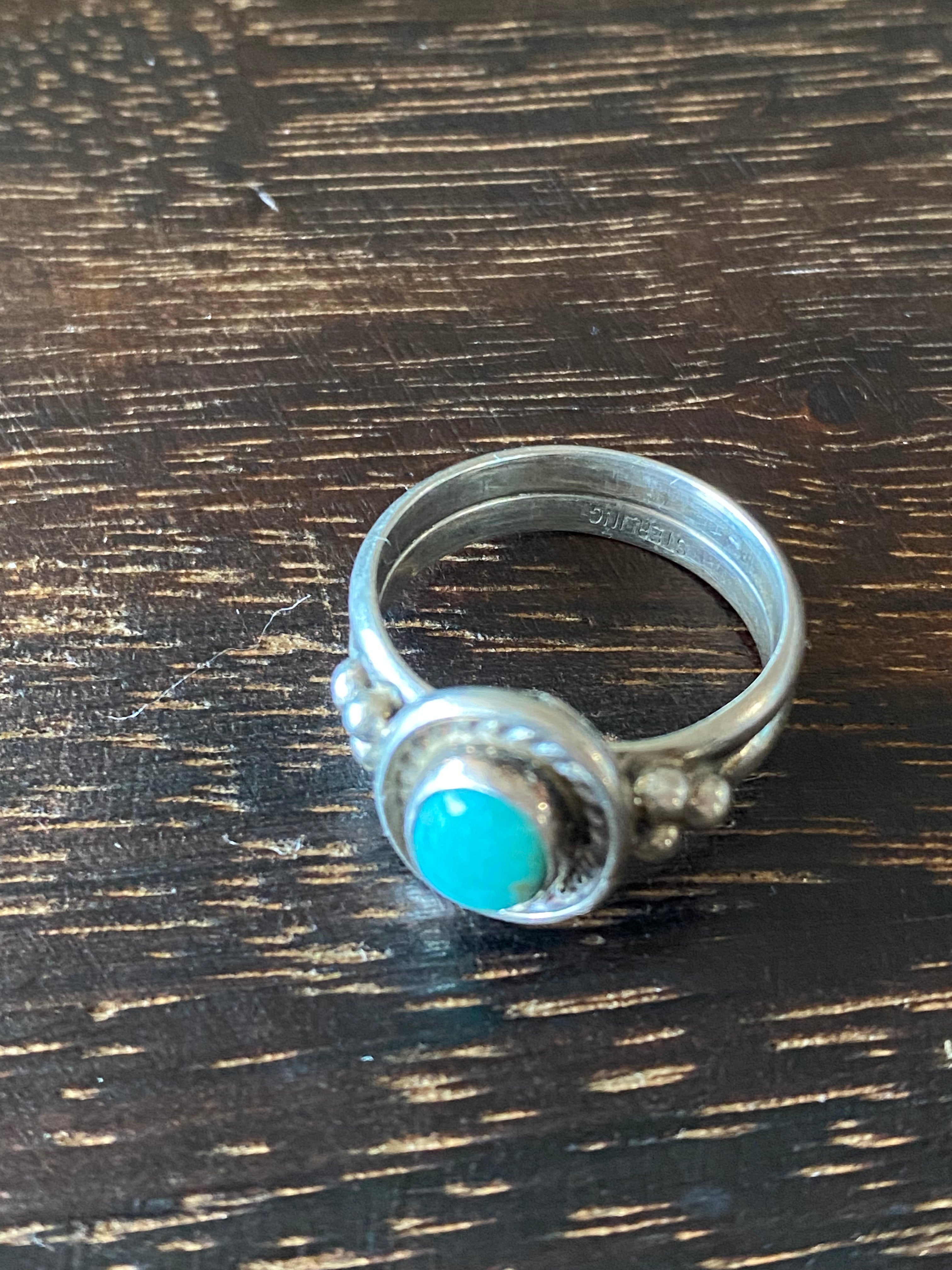 Navajo Made Kingman Turquoise & Sterling Silver Ring Size 6.75