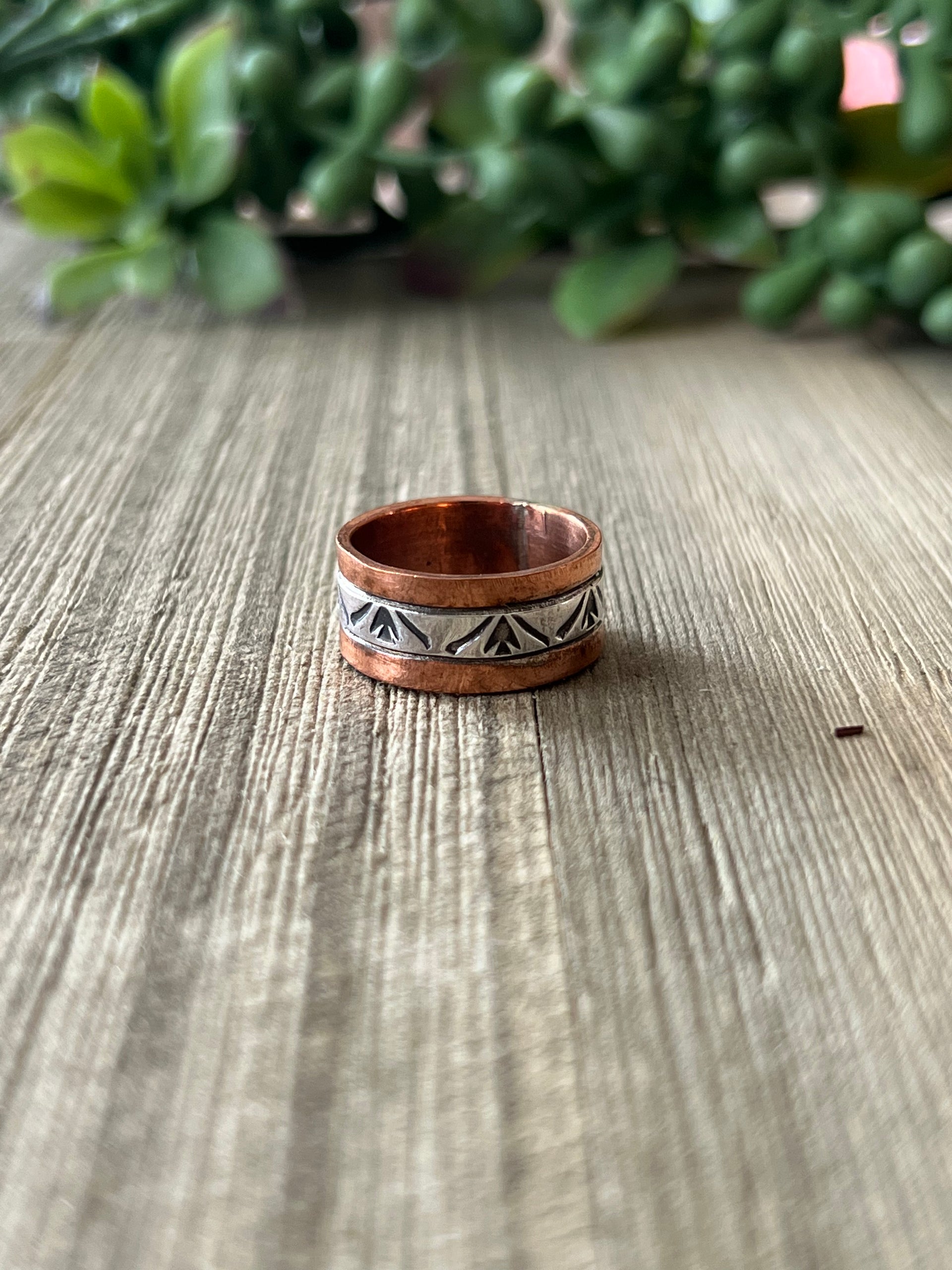 Navajo Made Copper & Sterling Silver Ring Size 6.75