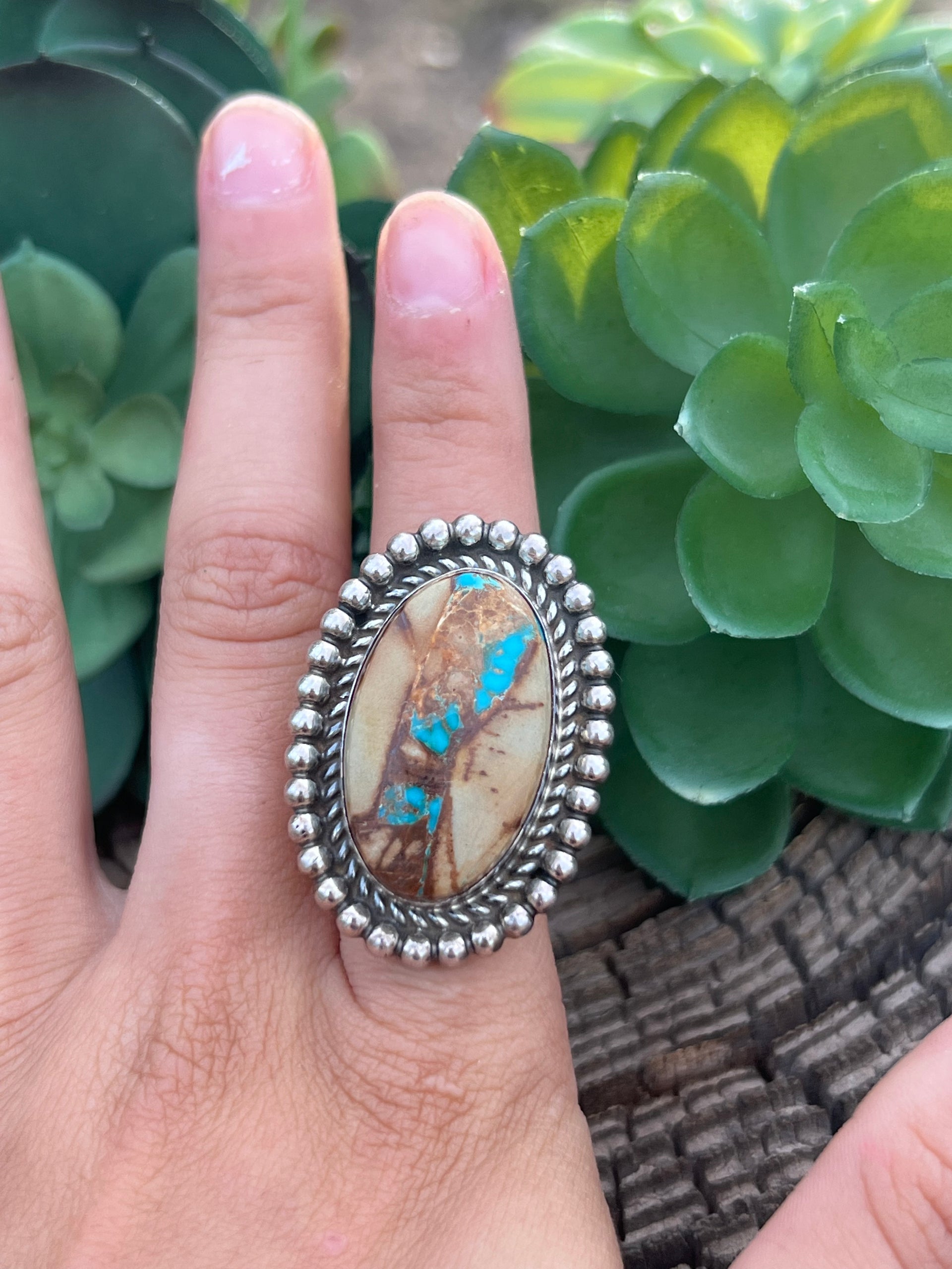 Navajo Ribbon Turquoise & Sterling Silver Ring Size 6.25