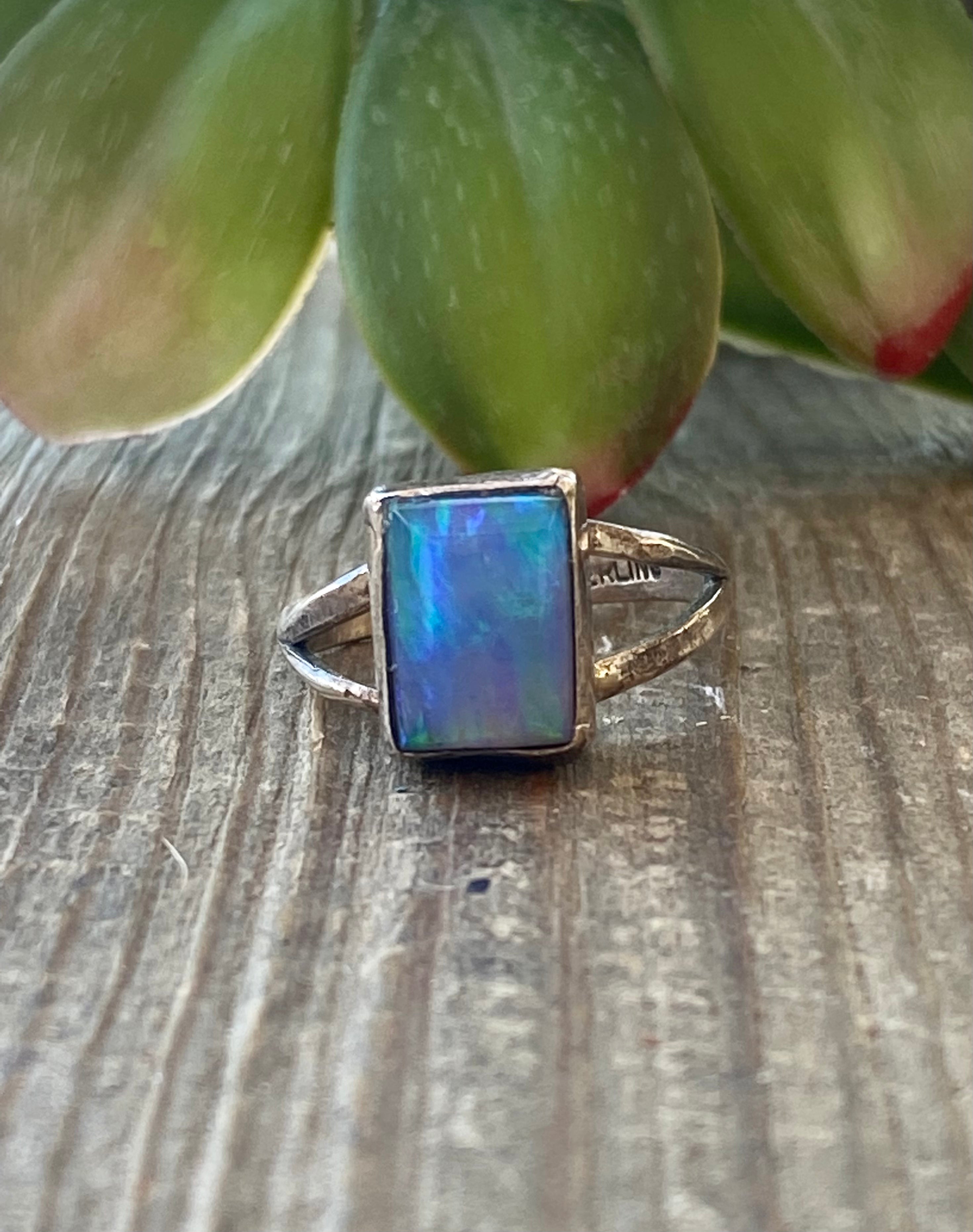 Navajo Made Blue Opal & Sterling Silver Ring Size 6.75