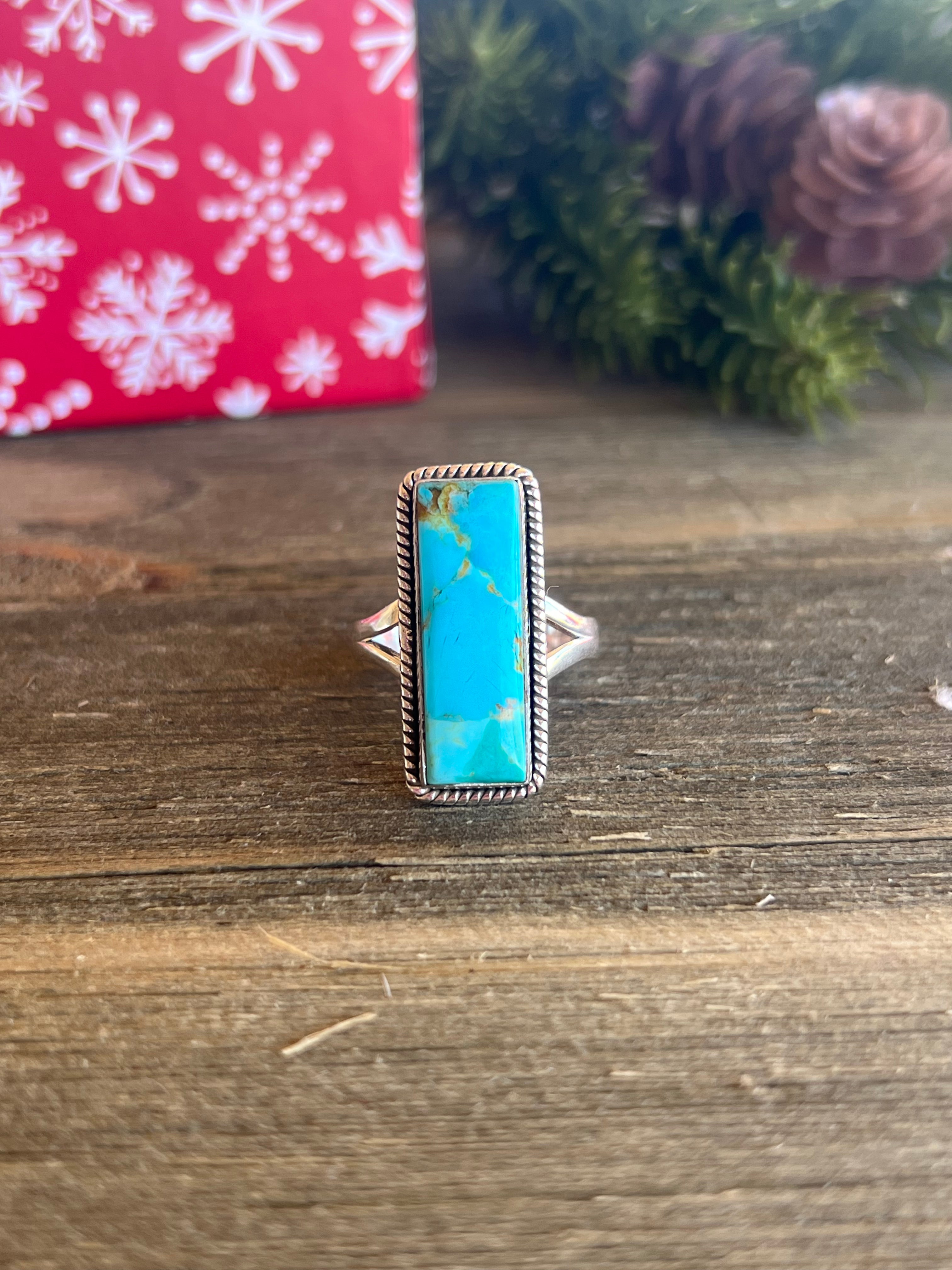 Southwest Made Mohave Kingman Turquoise & Sterling Silver Ring Size 9.75