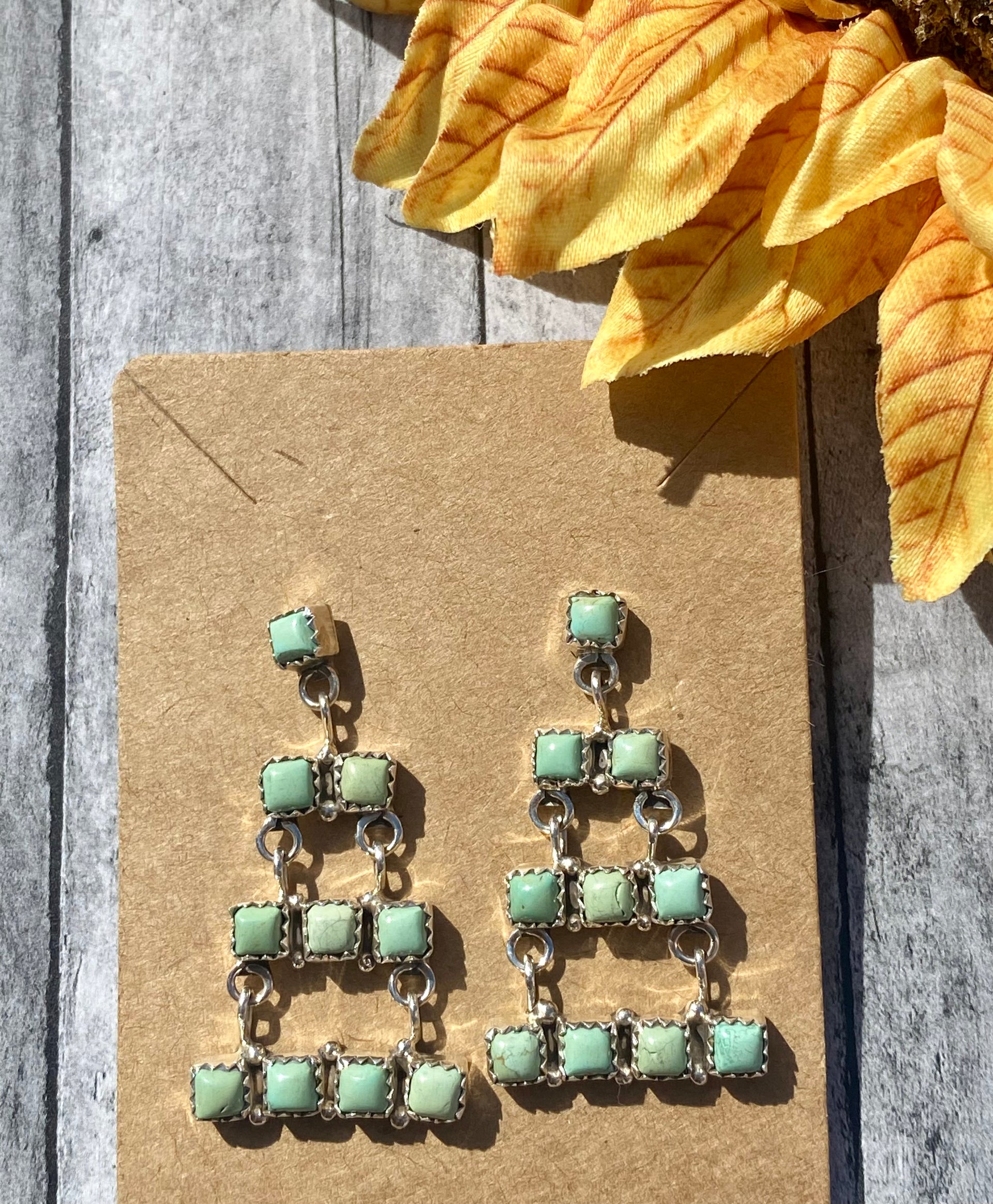 Sam Arviso Navajo Made Kingman Turquoise & Sterling Silver Post Dangle Earrings