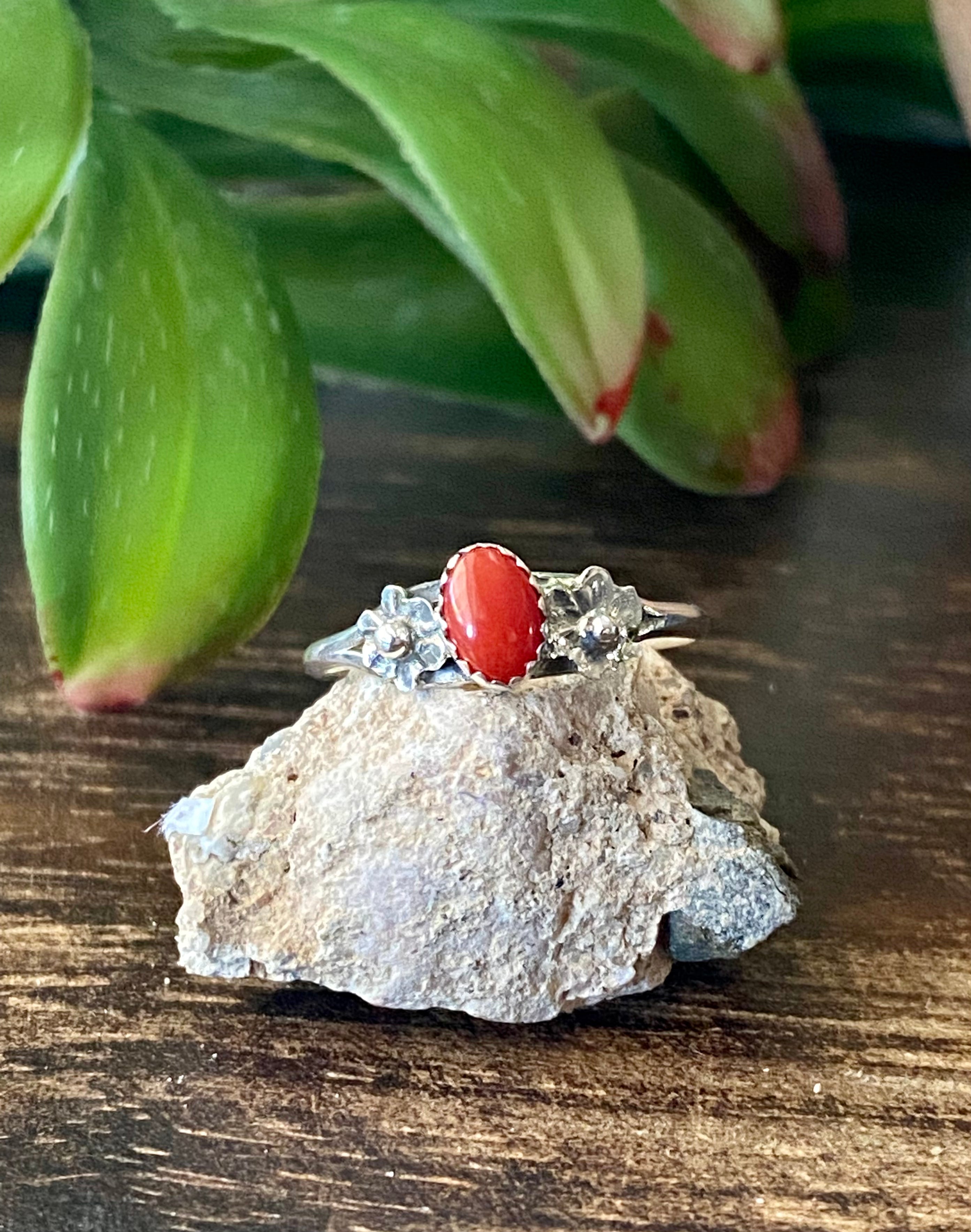 Navajo Made Coral & Sterling Silver Rings