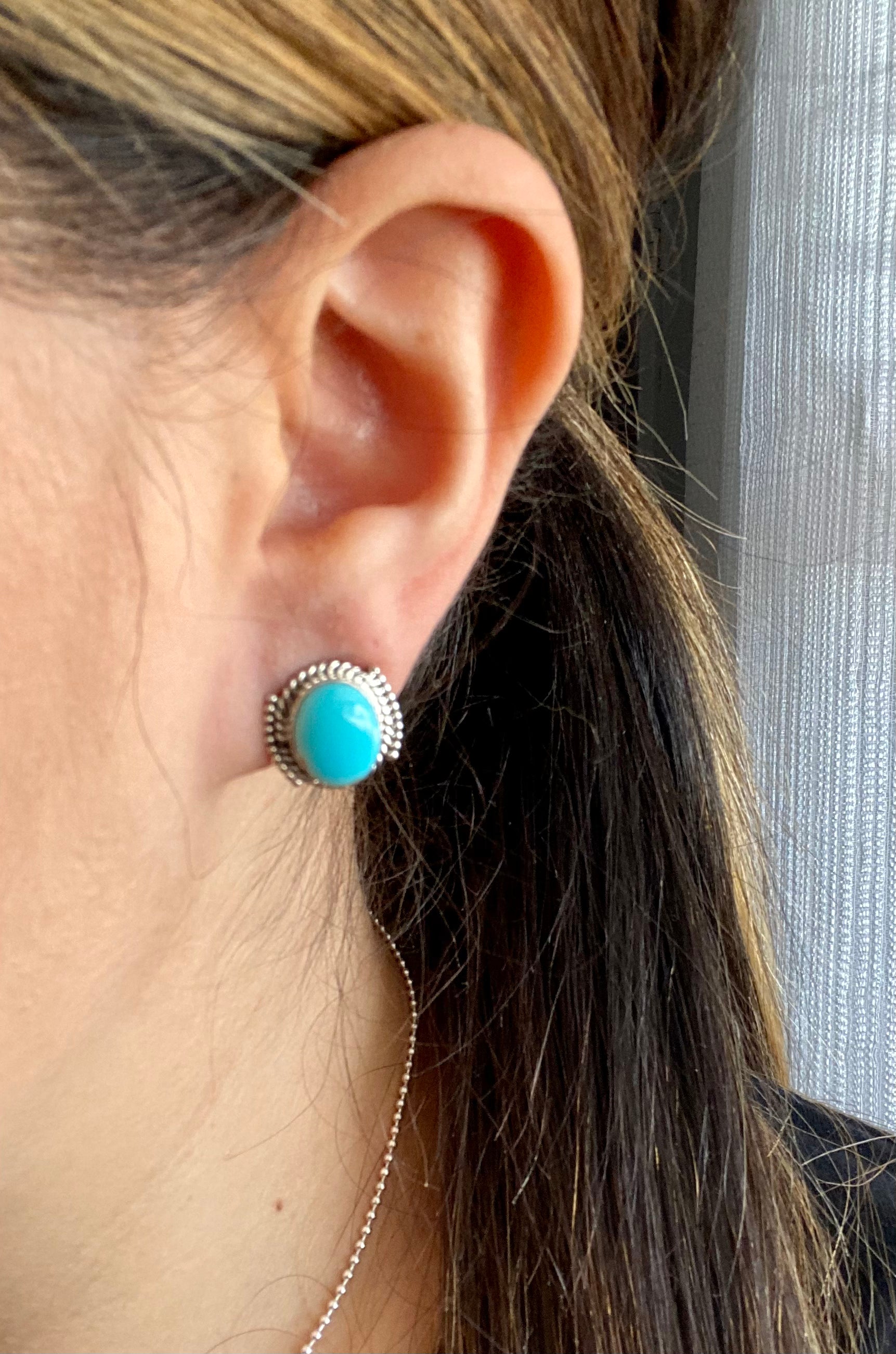 Navajo Made Kingman Turquoise & Sterling Silver Post Earrings