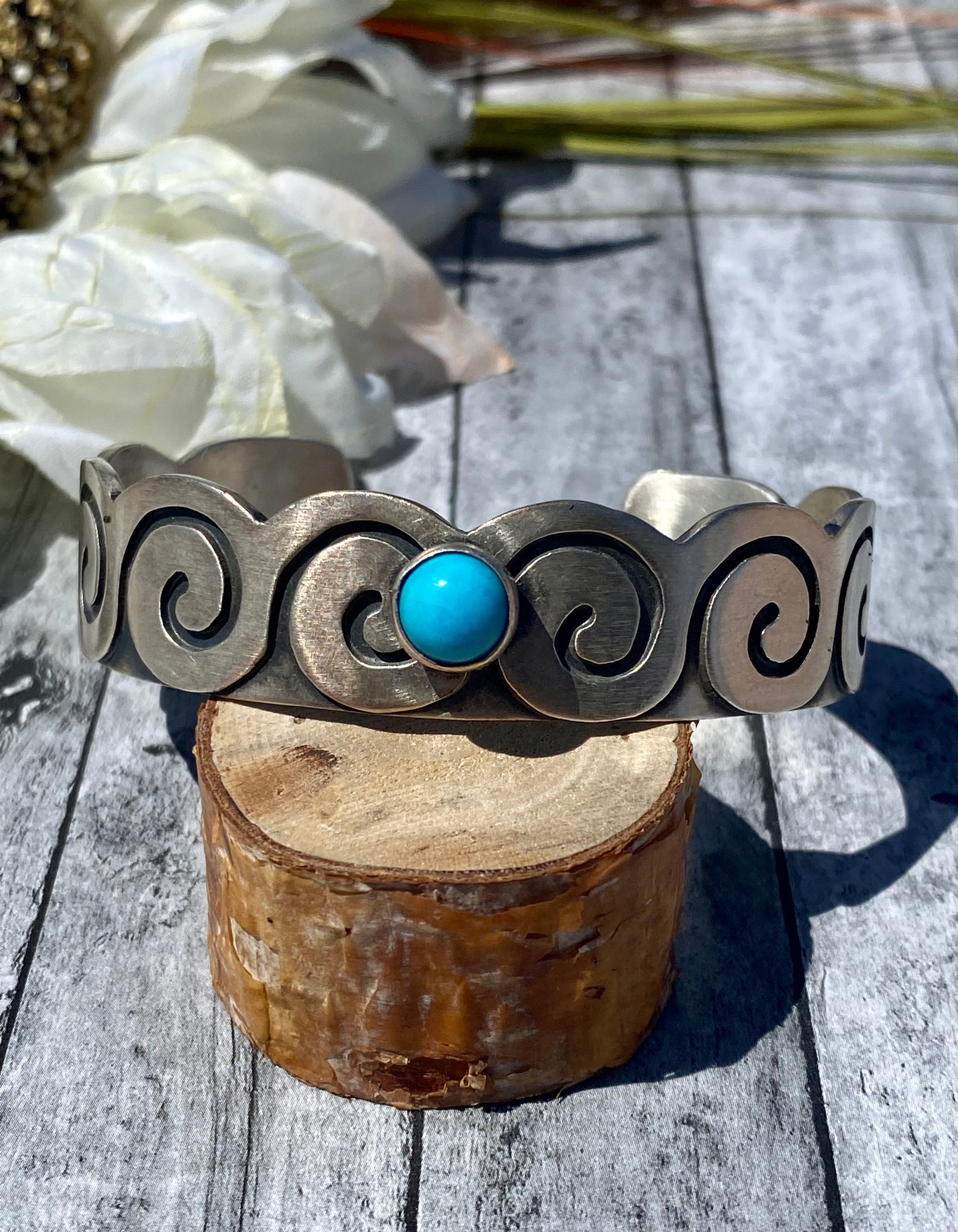 Paul Livingston Navajo Made Sleeping Beauty Turquoise & Sterling Silver Cuff Bracelet