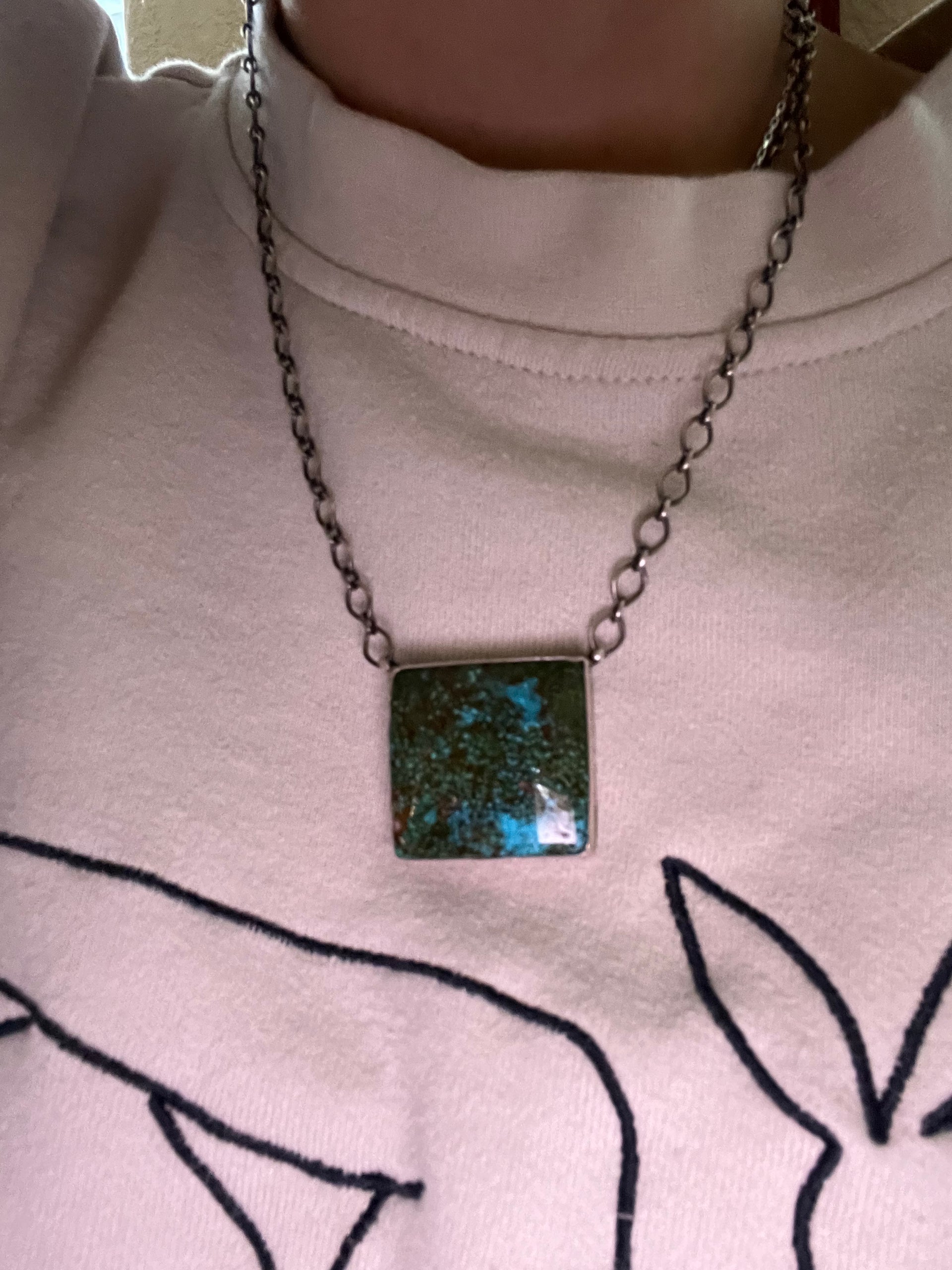 Navajo Made High Grade Kingman Turquoise & Sterling Silver Necklace