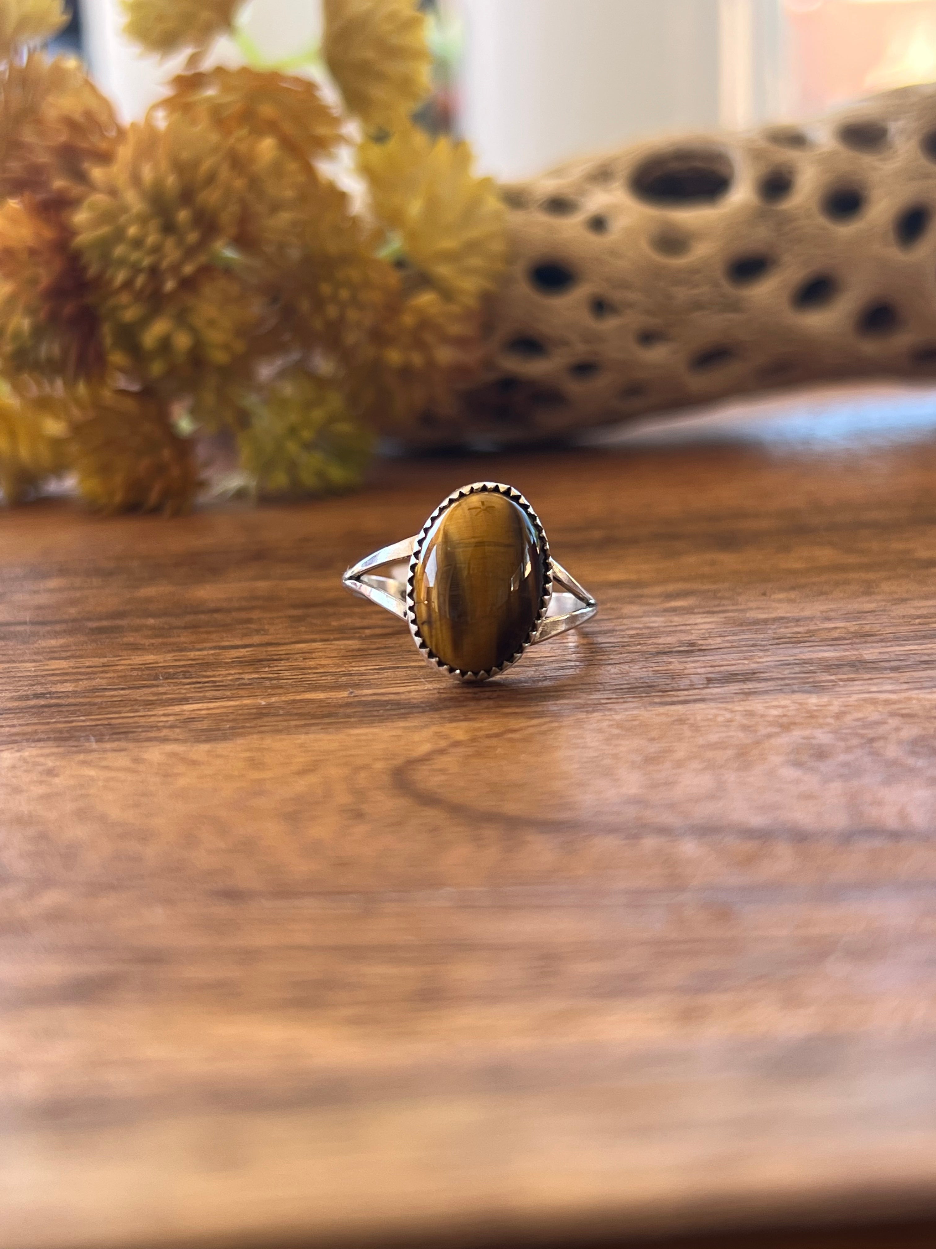 Harris Largo Tiger Eye & Sterling Silver Ring Size 9