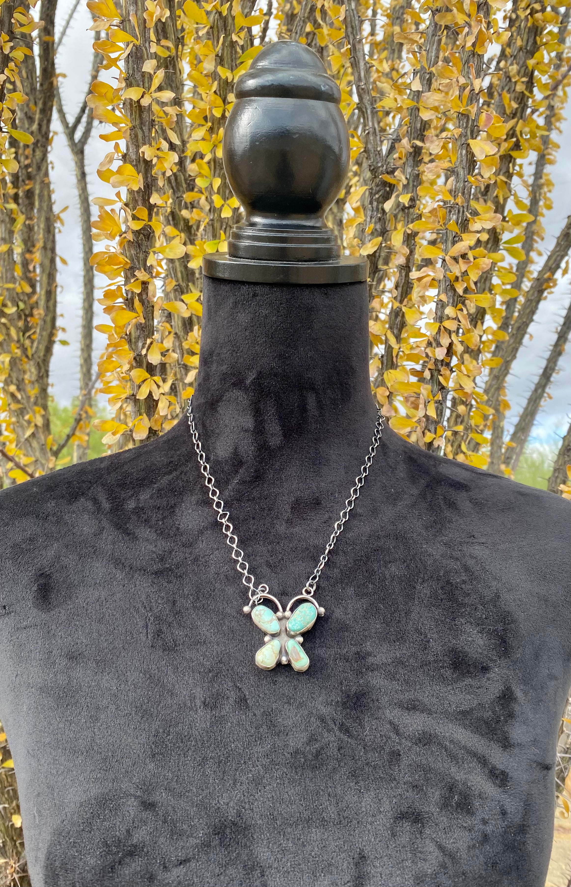 Ella Peters Dry Creek & Carico Lake Turquoise Sterling Silver Butterfly Necklace