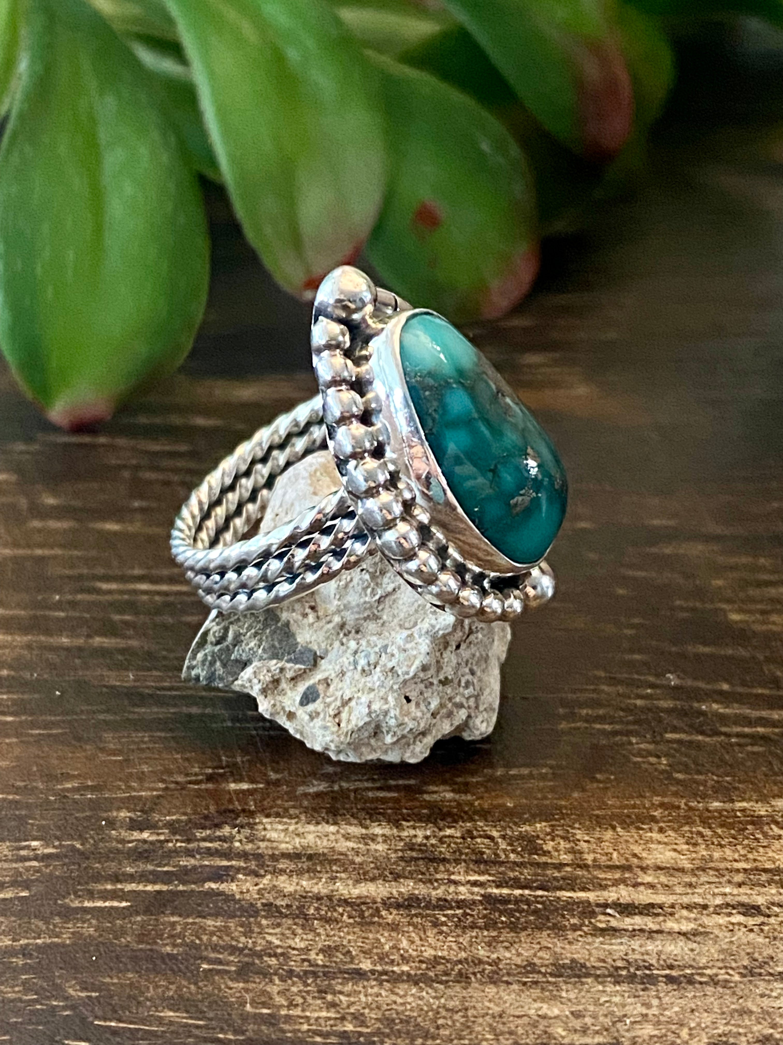 Larry Kay Kingman Turquoise & Sterling Silver Ring Size 6.5