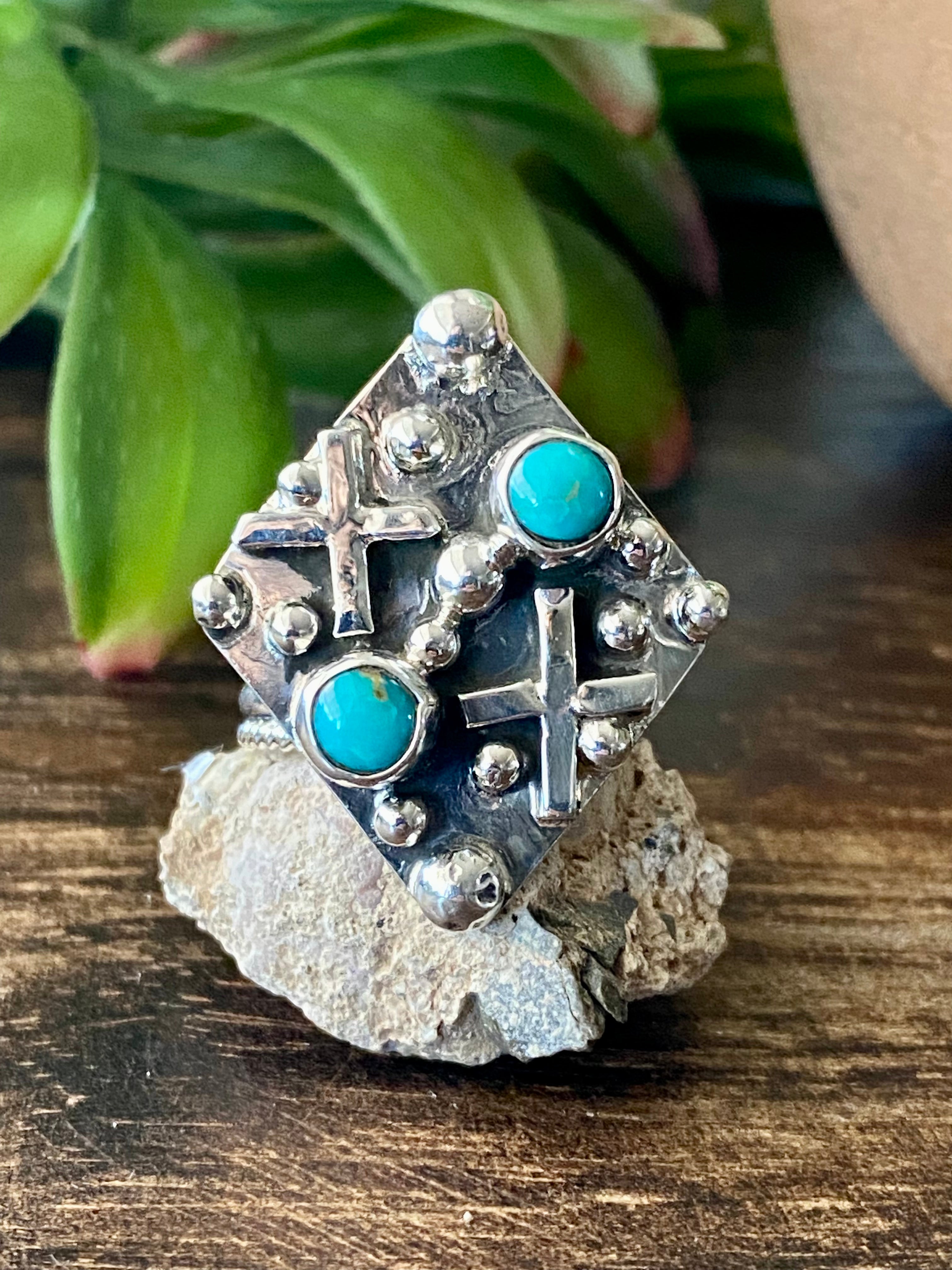 Navajo Made Kingman Turquoise & Sterling Silver Ring