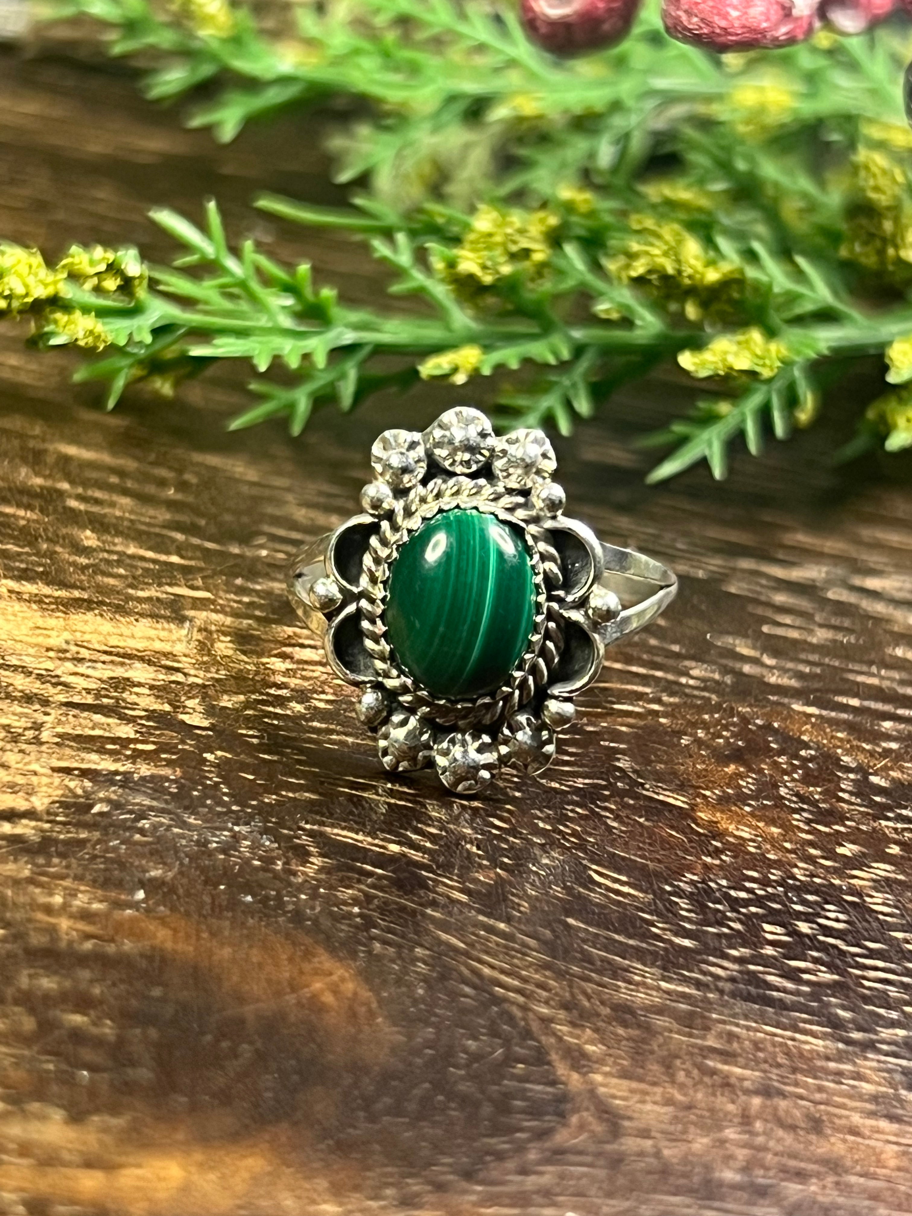 Freda Martinez Malachite & Sterling Silver Ring Size 9