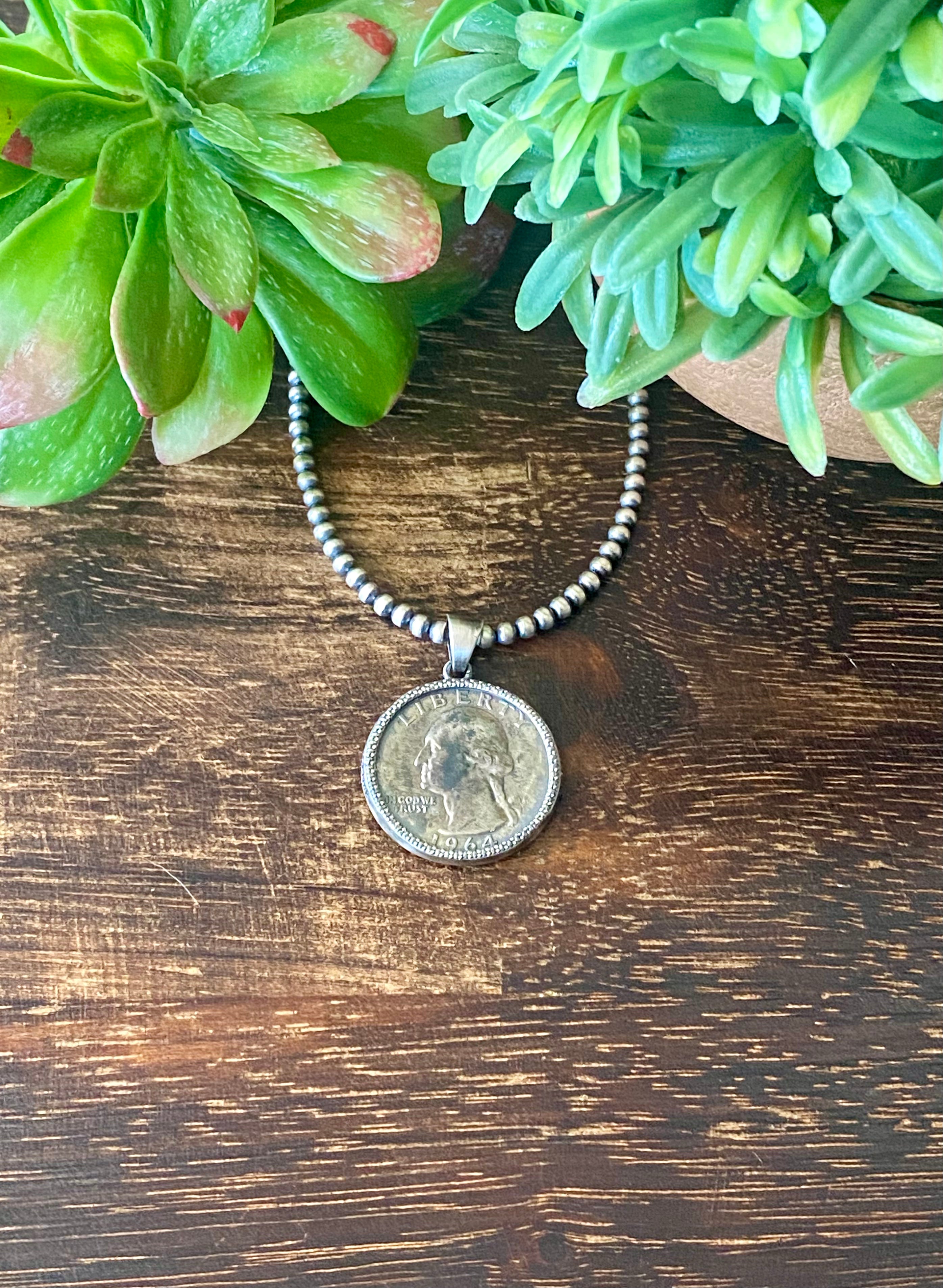 Southwest Handmade Sterling Silver Quarter Pendant
