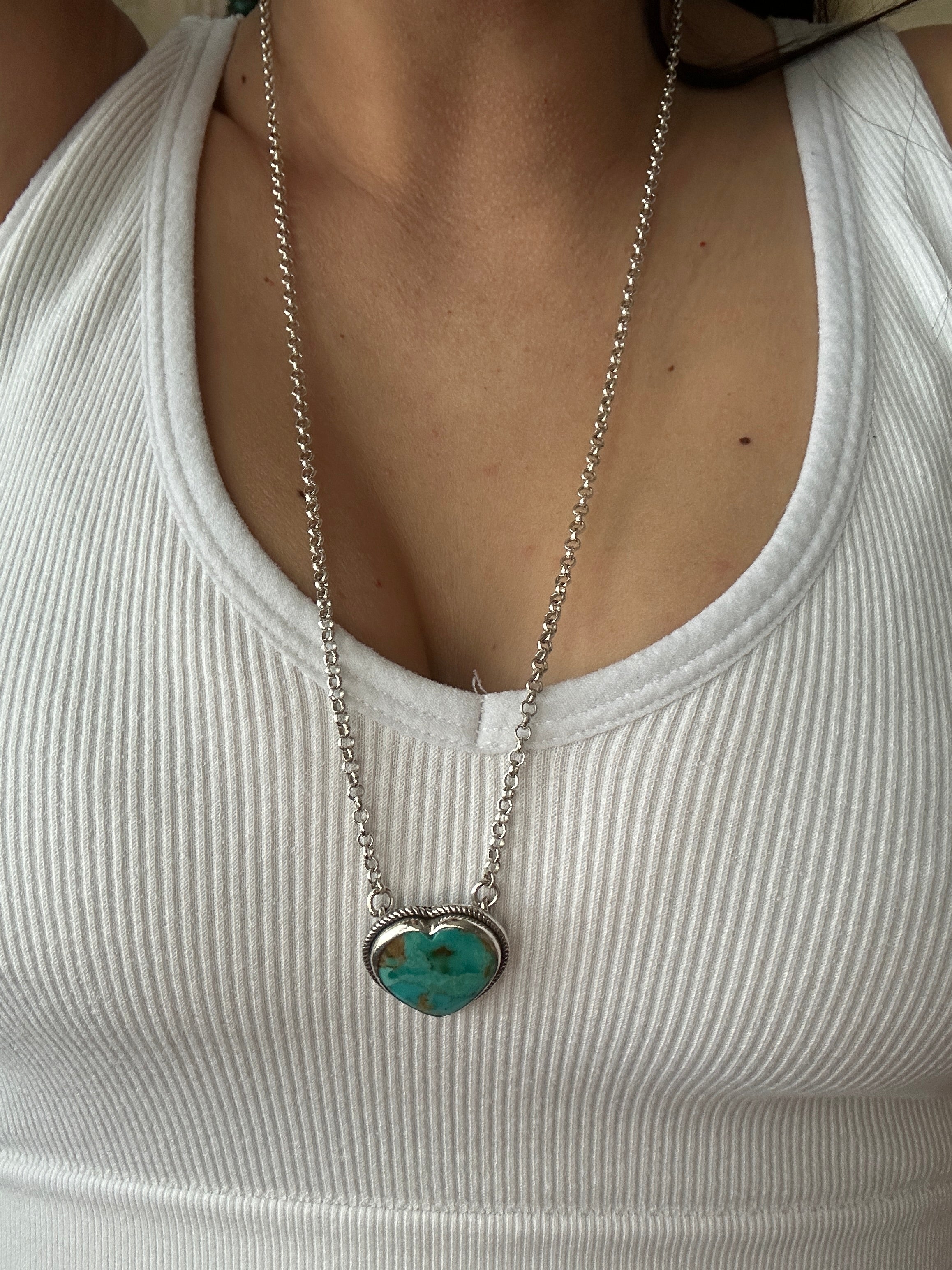 Southwest Made Turquoise & Sterling Silver Heart Necklace