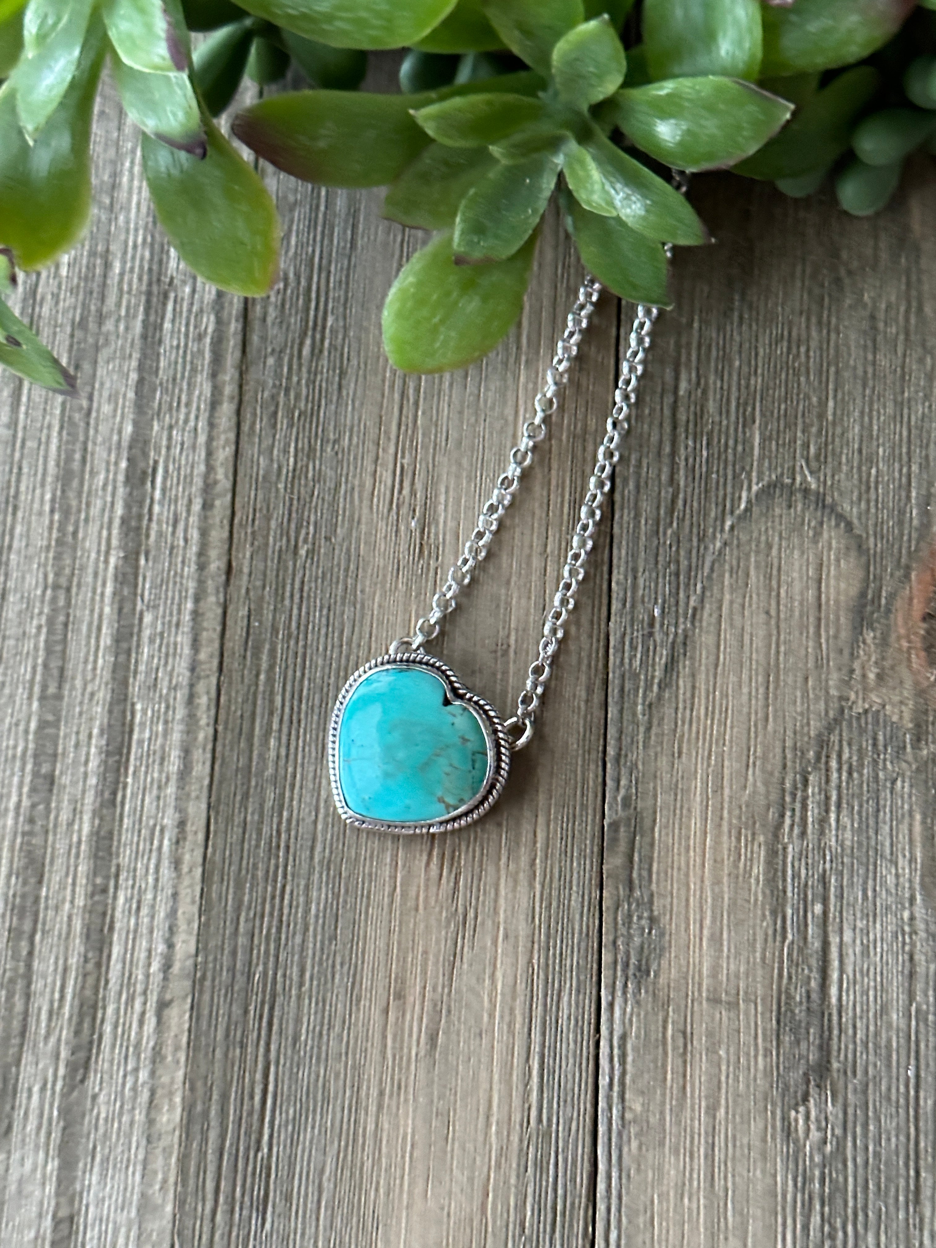 Southwest Made Turquoise & Sterling Silver Heart Necklace