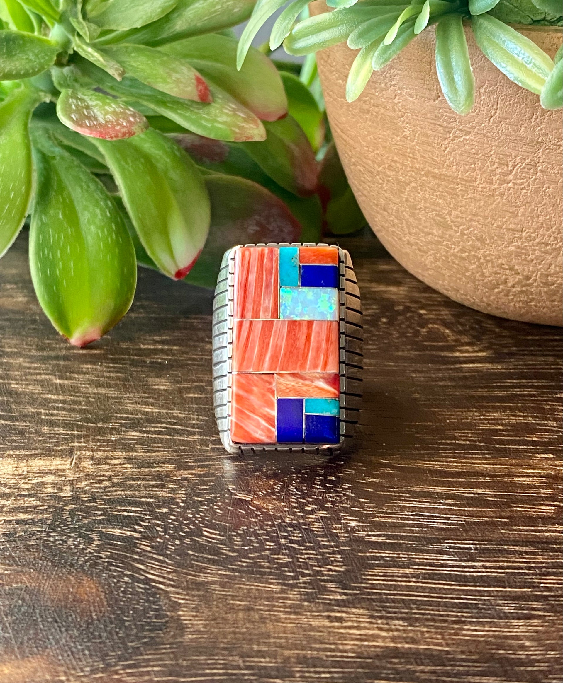 Ray Jack Multi Stone & Sterling Silver Inlay Ring Size 11.25