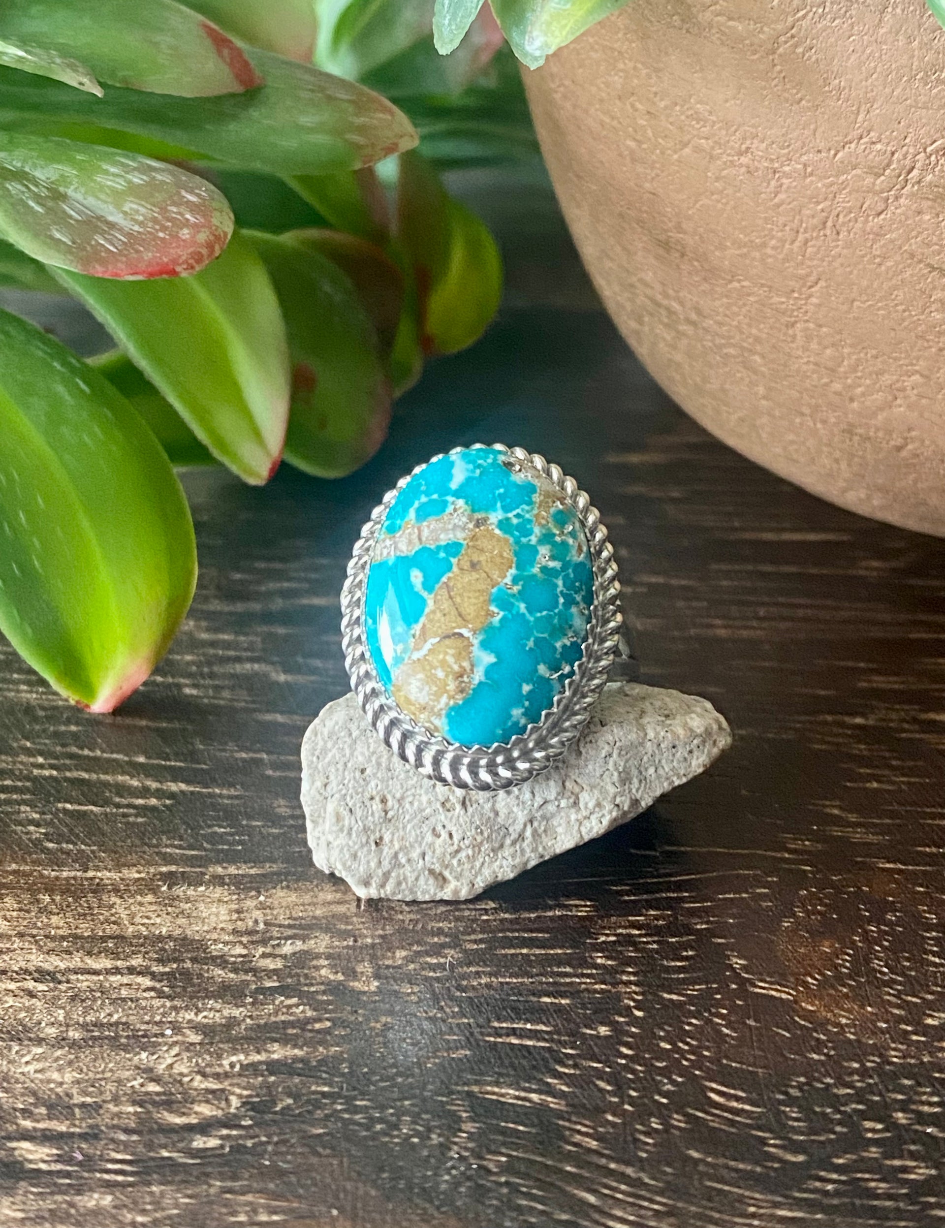 Reda Galvan South Hill Turquoise & Sterling Silver Ring Size 7.75