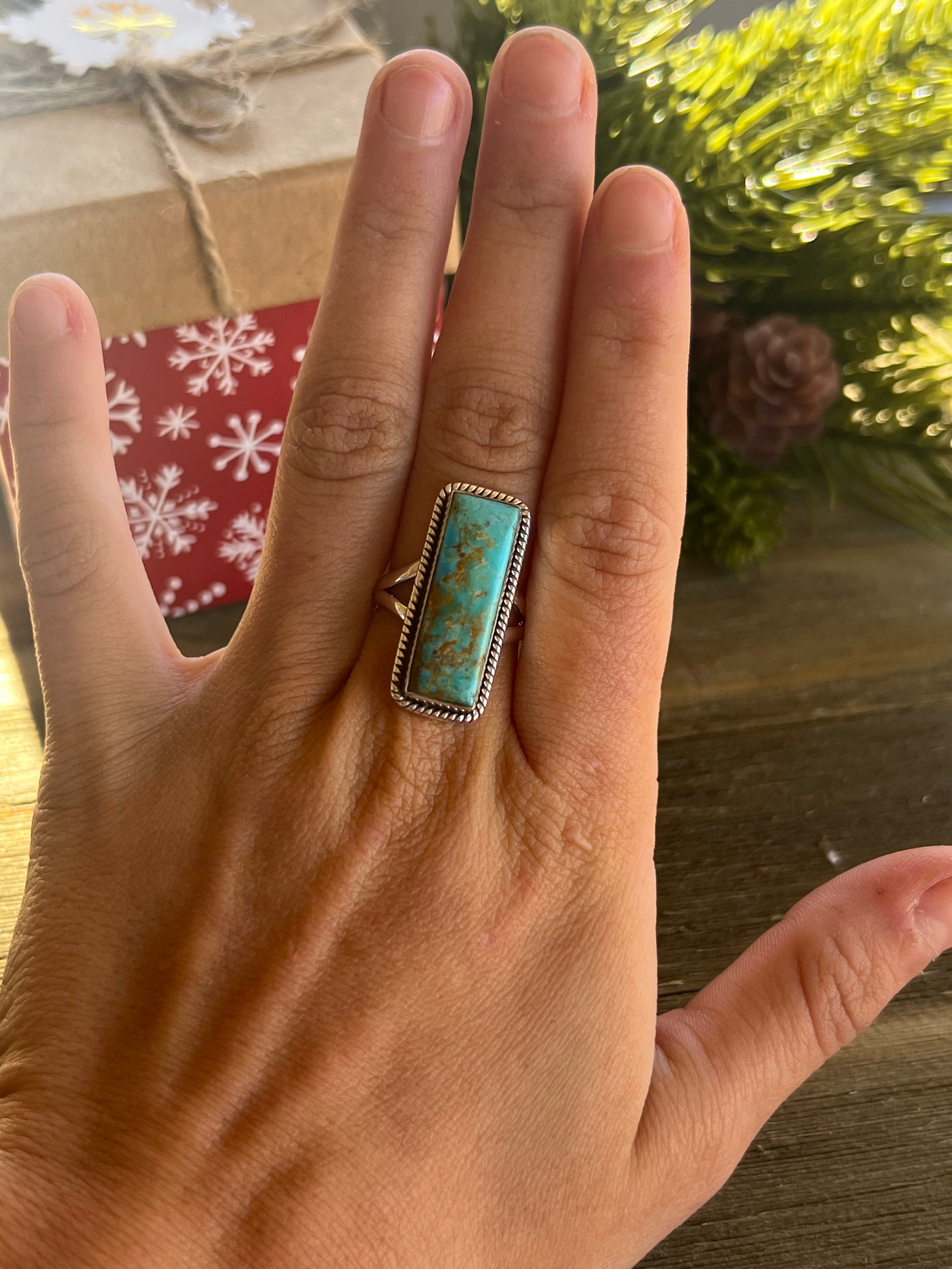 Southwest Made Mohave Kingman Turquoise & Sterling Silver Ring Size 7.5