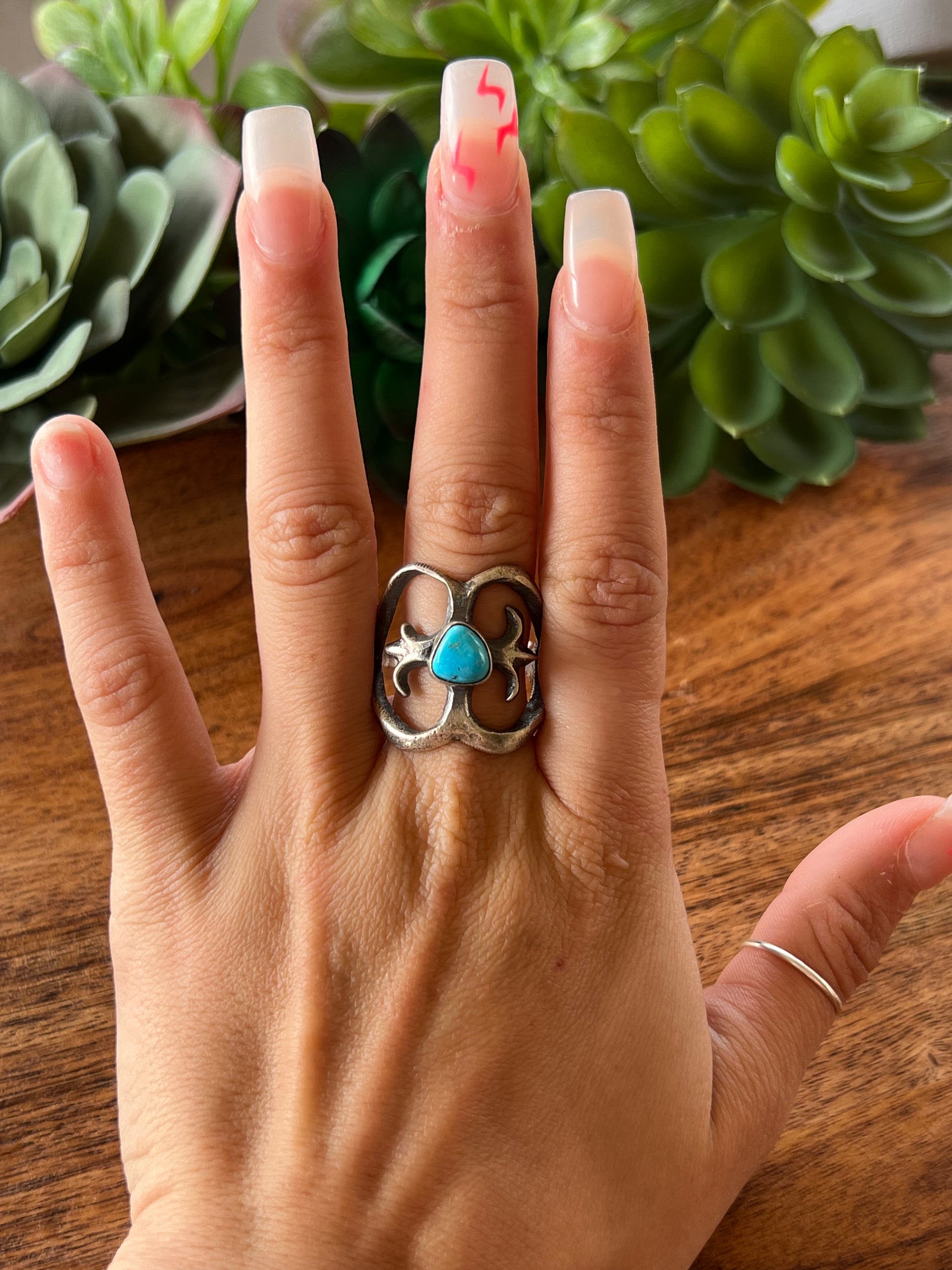Tonya Yazzie Kingman Turquoise & Sterling Silver Ring Size 1