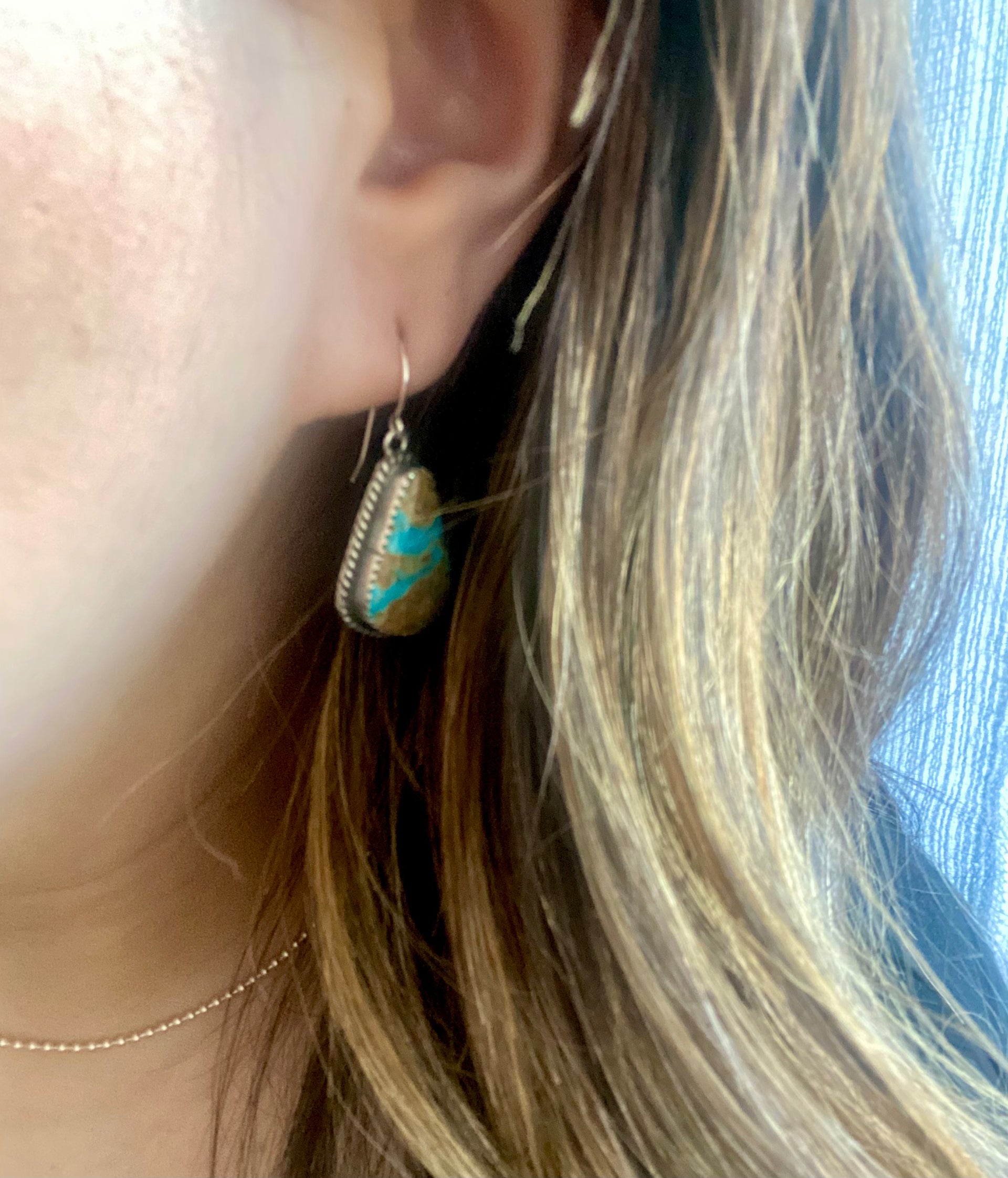 Virgnia Becenti Kingman Turquoise & Sterling Silver Dangle Earrings