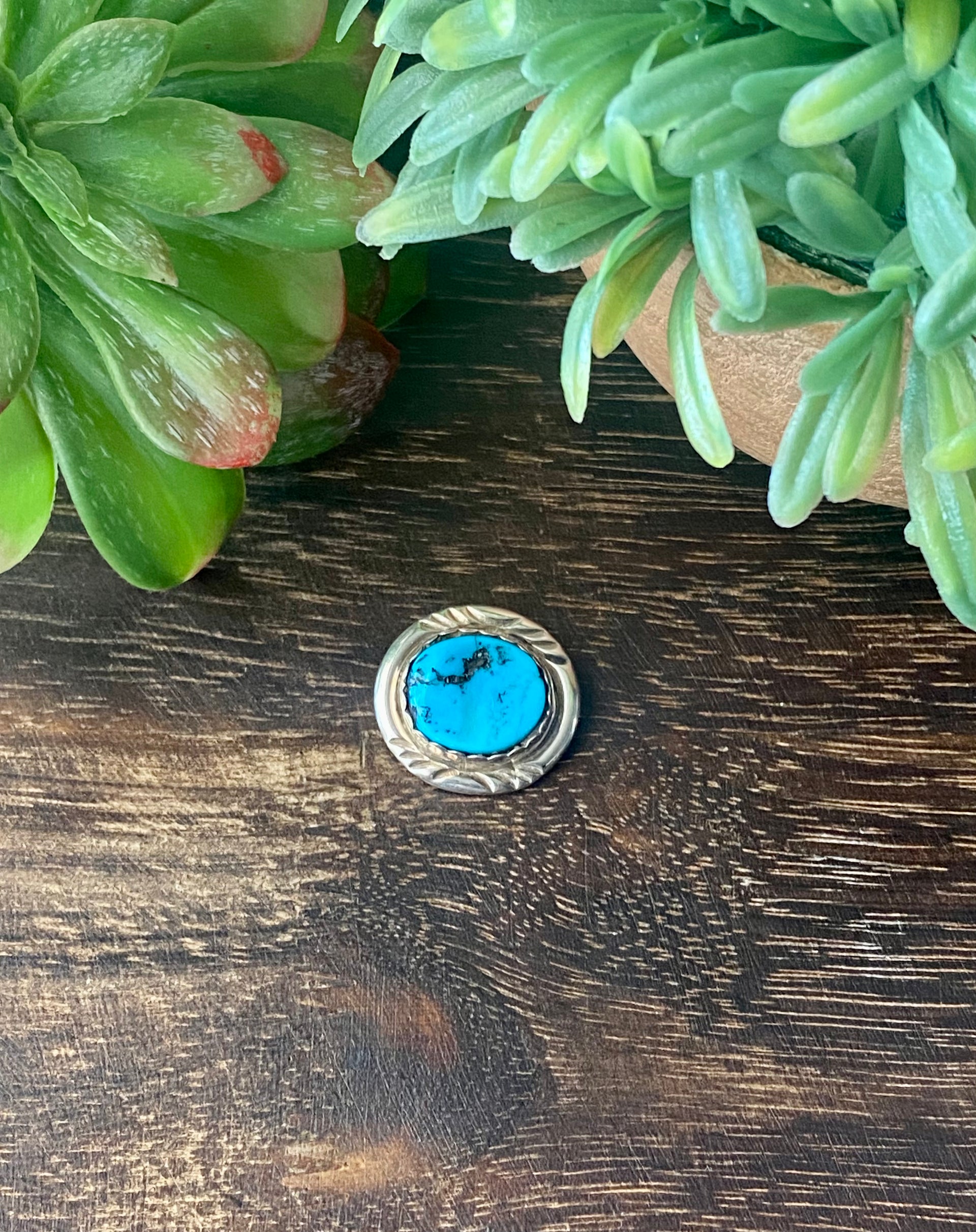 Navajo Made Sleeping Beauty Turquoise & Sterling Silver Pin