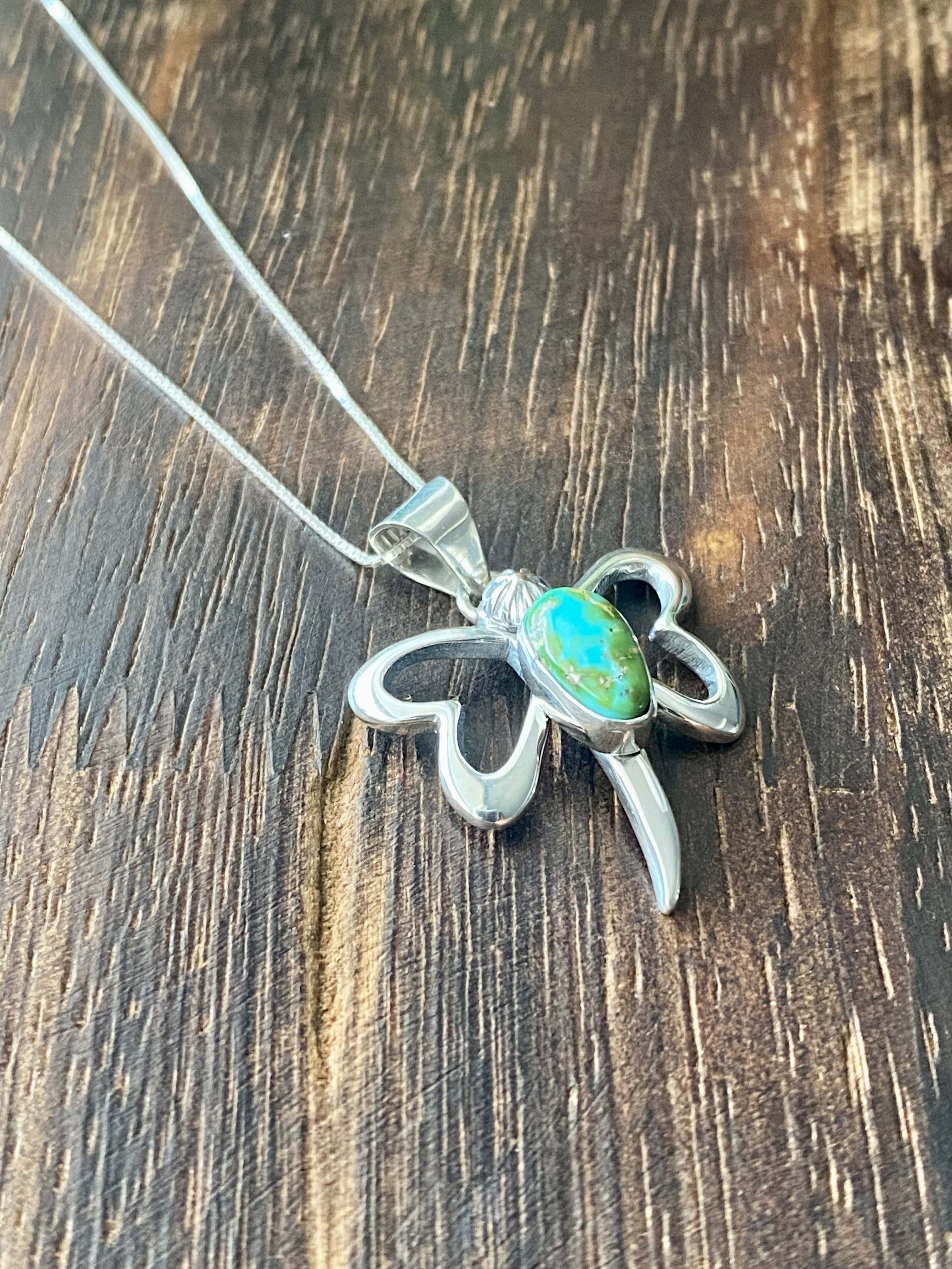 Navajo Made Sonoran Gold Turquoise & Sterling Silver Dragonfly Necklace